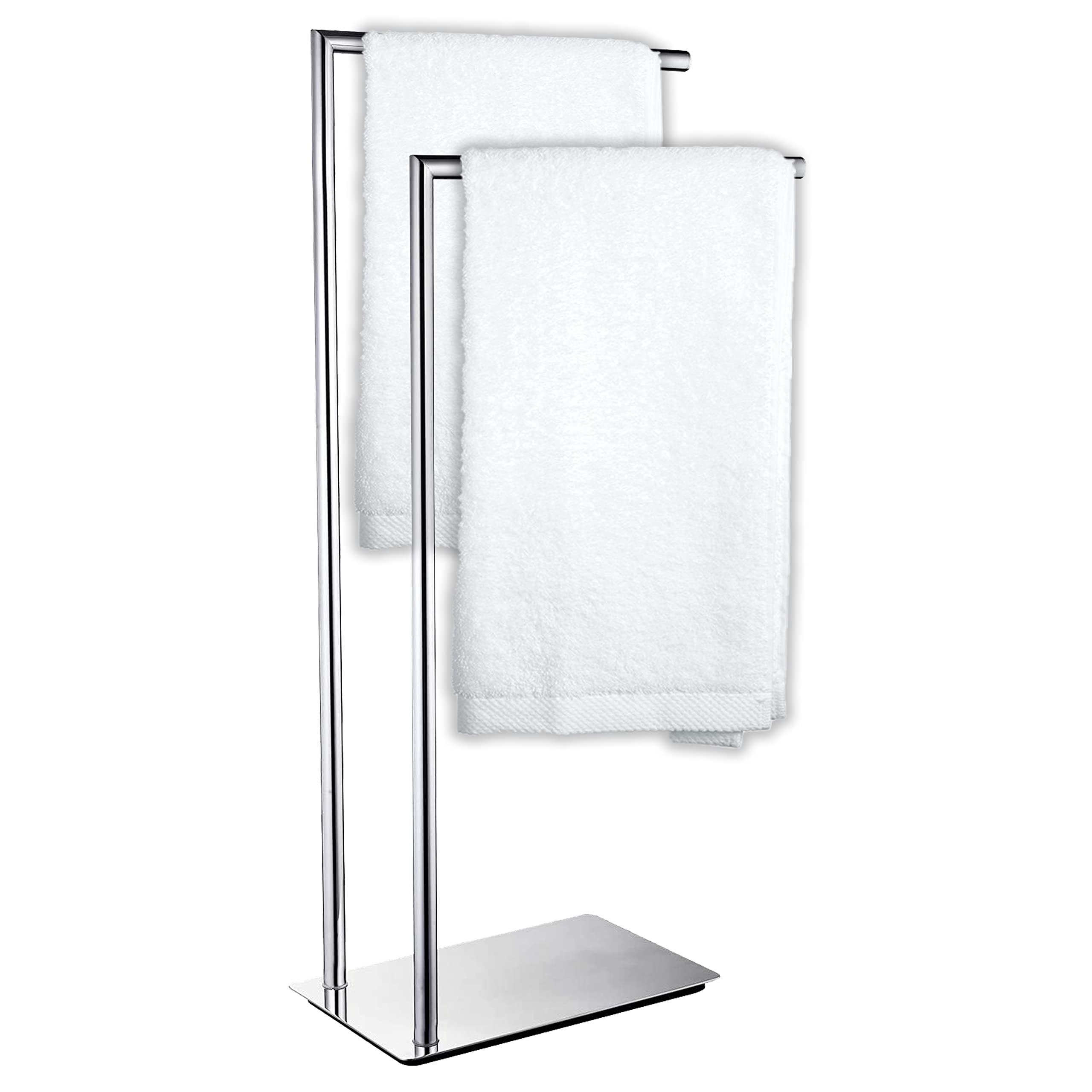 FEBTECH Freestanding Bathroom Towel Rack - 2 Tier Floor Standing Towel Holder for Bath, Pool, Gym - Rustproof & Space-Saving Design - Perfect for Small Bathrooms, Spa, and Fitness Centers
