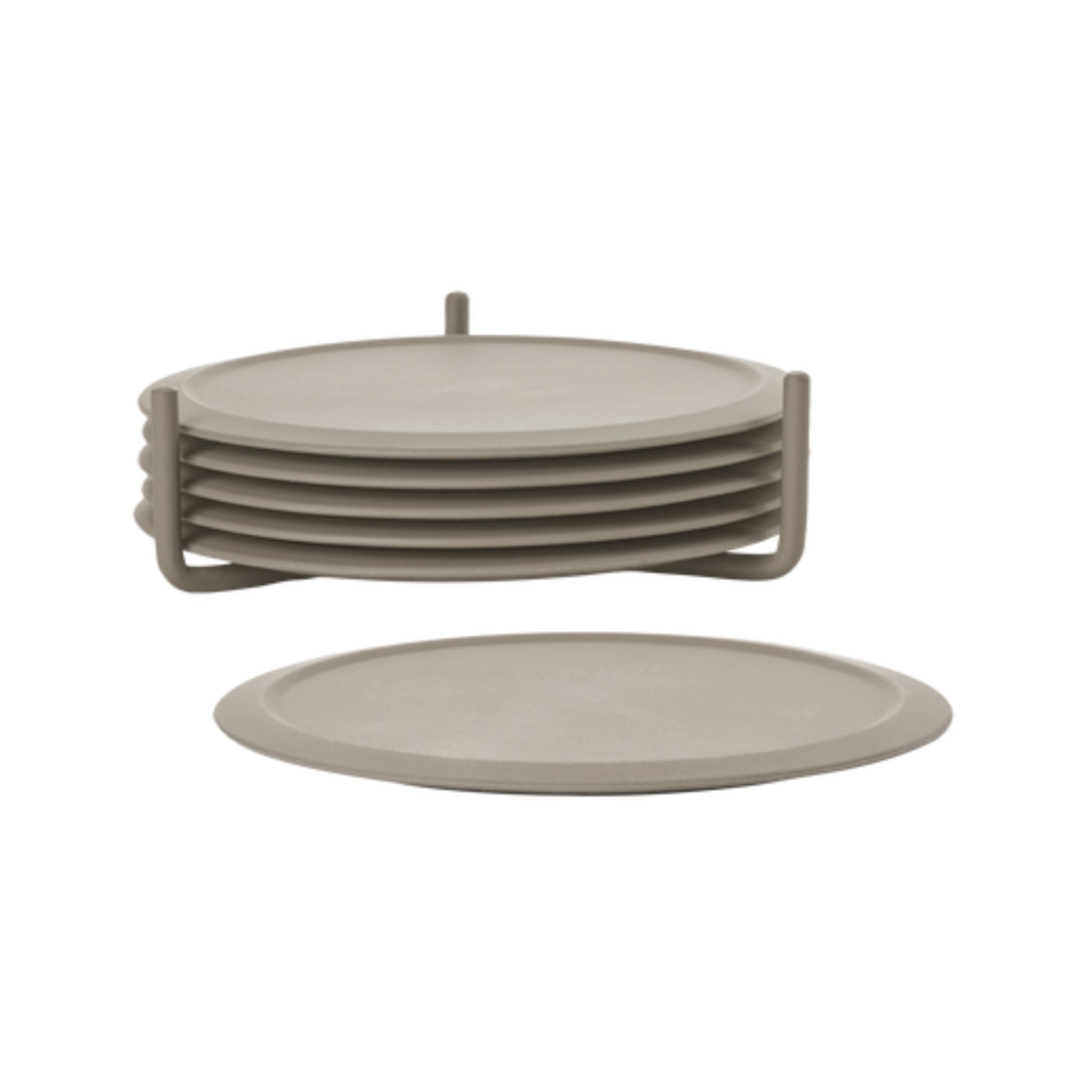 ZONE DENMARK Taupe Coasters Set of 6 with Holder - Absorbent Drink Coasters for Coffee, Wine & Beer - Perfect for Home, Office & Bar Use