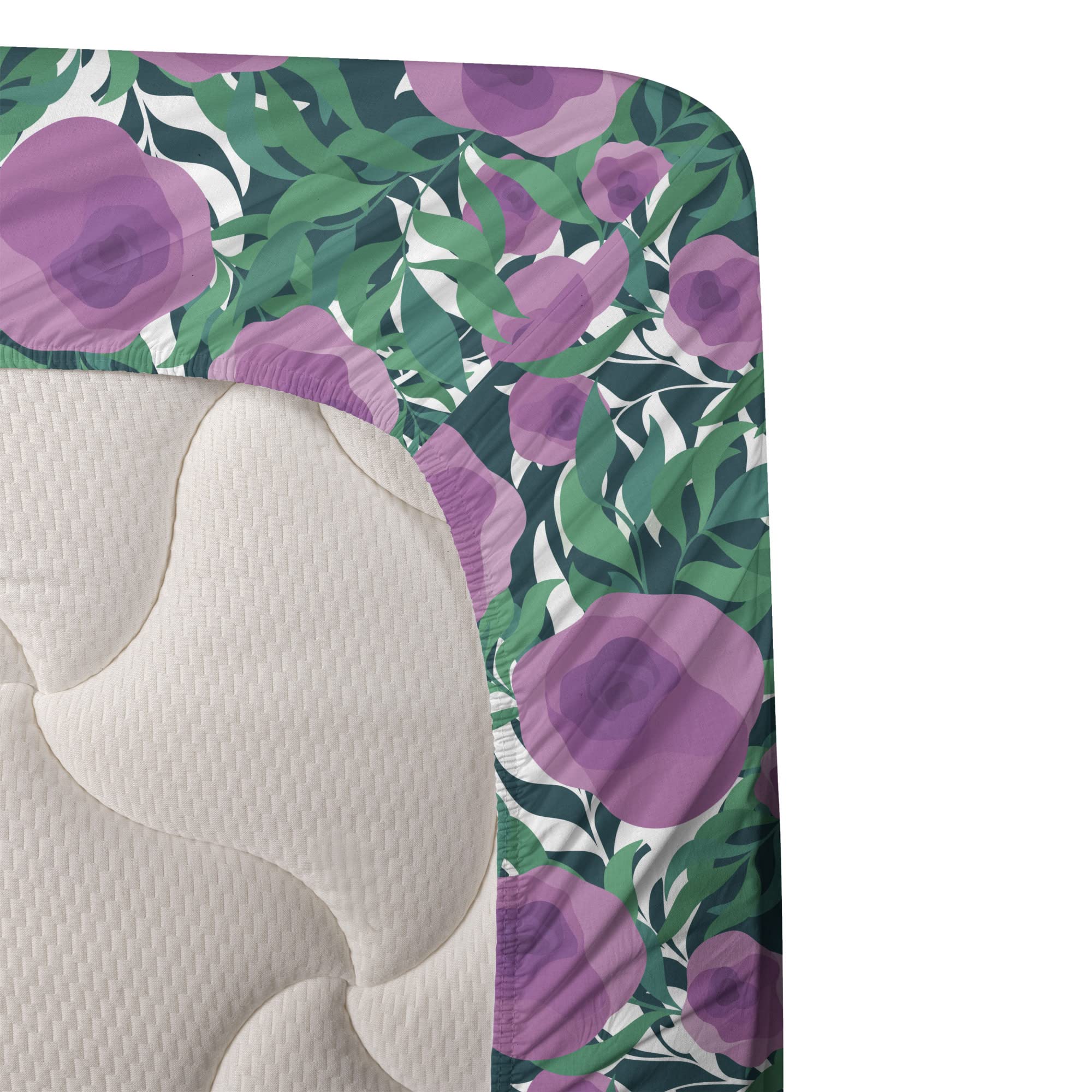 Ambesonne Floral King Size 4-Piece Sheet Set - Blossoming Flowers & Leaves Design, Fitted & Flat Sheets with Pillowcases, Pale Fuchsia & Sea Green - Perfect for Spring Bedroom Decor, Guest Room Makeover, or Boho Chic Home Styling