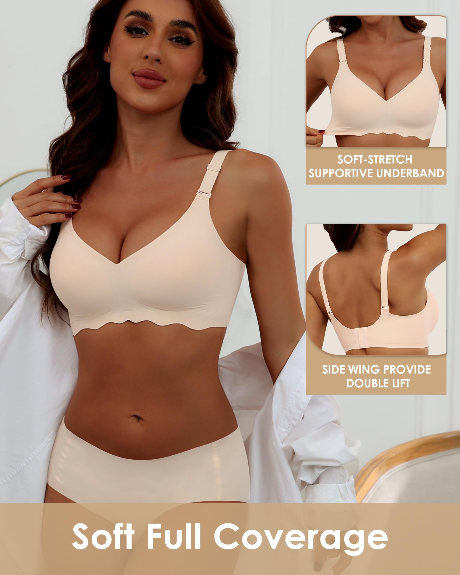 HORISUN Wireless T-Shirt Bra for Women - Seamless, No Show, Full Coverage, Comfortable & Supportive - Perfect for Everyday Wear, Workouts, and Layering Under Clothes
