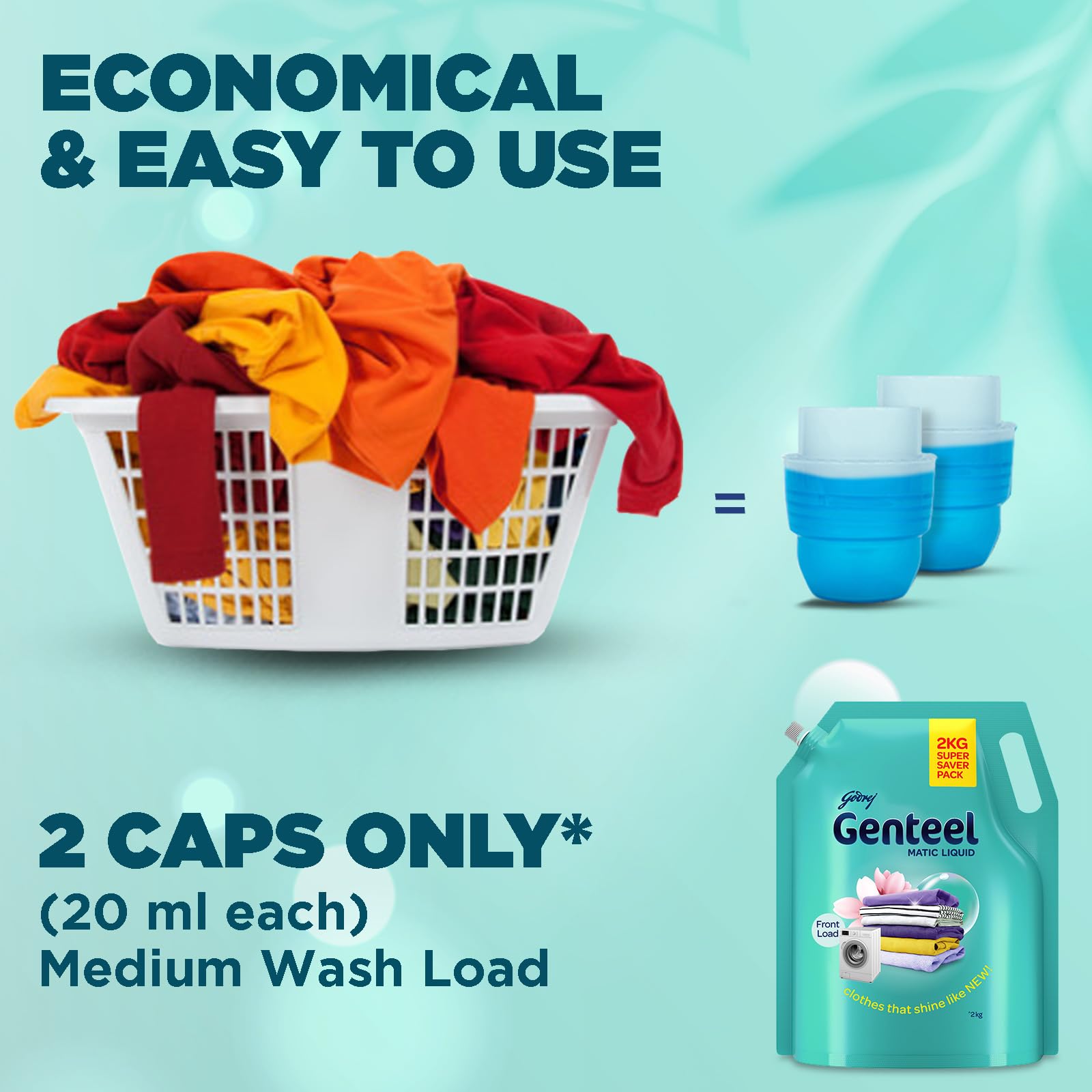 Genteel Matic Liquid Laundry Detergent Refill Pouch 2kg - Front Load Washer Safe | Soda-Free Formula with Built-In Fabric Softener | Ideal for Sensitive Skin & Eco-Friendly Laundry