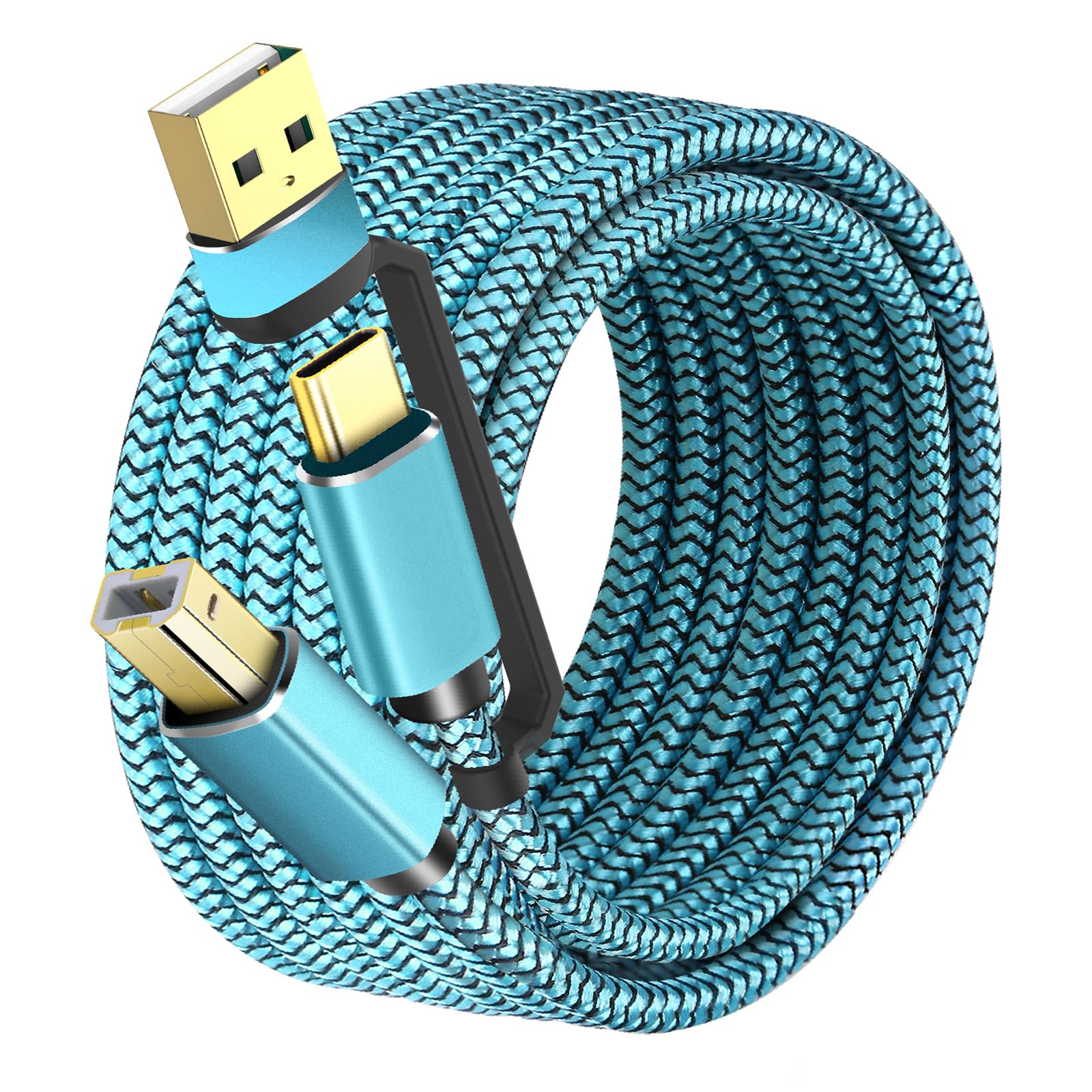10FT USB Printer Cable - High-Speed Nylon Braided USB A to USB B Cord for HP, Canon, Epson, Dell, Brother Printers & Yamaha MIDI Controllers | Durable & Tangle-Free | Perfect for Home Office, Studio & School Use