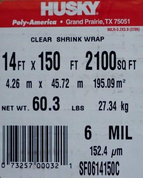 Poly-America 6 Mil 14' x 150' Shrink Wrap Film - Heavy Duty Plastic Wrap for Pallet, Furniture & Storage Protection | SF0614150C