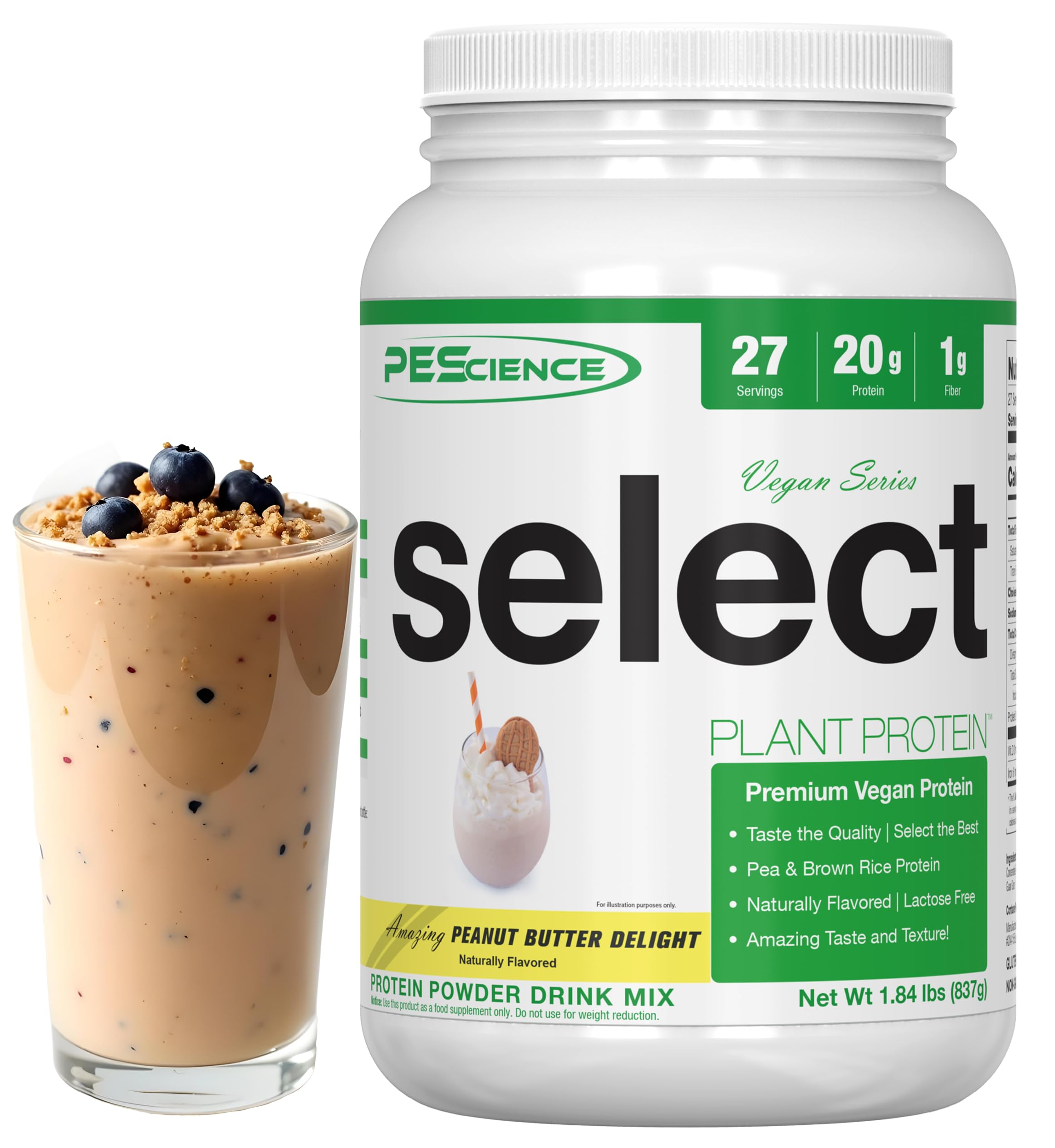 PEScience Select Vegan Plant Based Protein Powder - Peanut Butter Delight Flavor, 27 Servings, Premium Pea & Brown Rice Protein Blend for Muscle Recovery & Post-Workout Nutrition | Ideal for Smoothies, Baking & Healthy Snacks