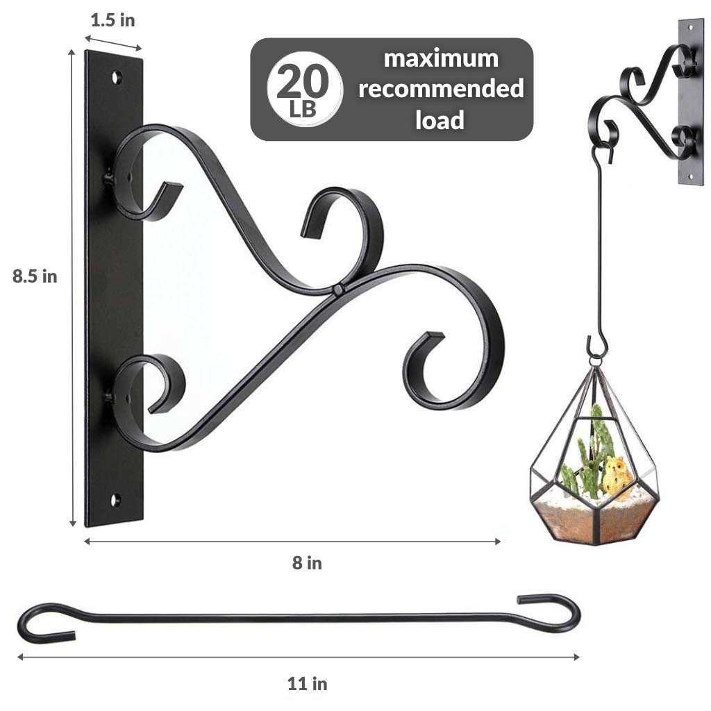 2-Pack Heavy Duty Curved Iron Hooks for Hanging Plants - Rust-Resistant Outdoor Wall Brackets for Flower Baskets, Bird Feeders & Wind Chimes - Perfect for Patio, Garden & Balcony Decor