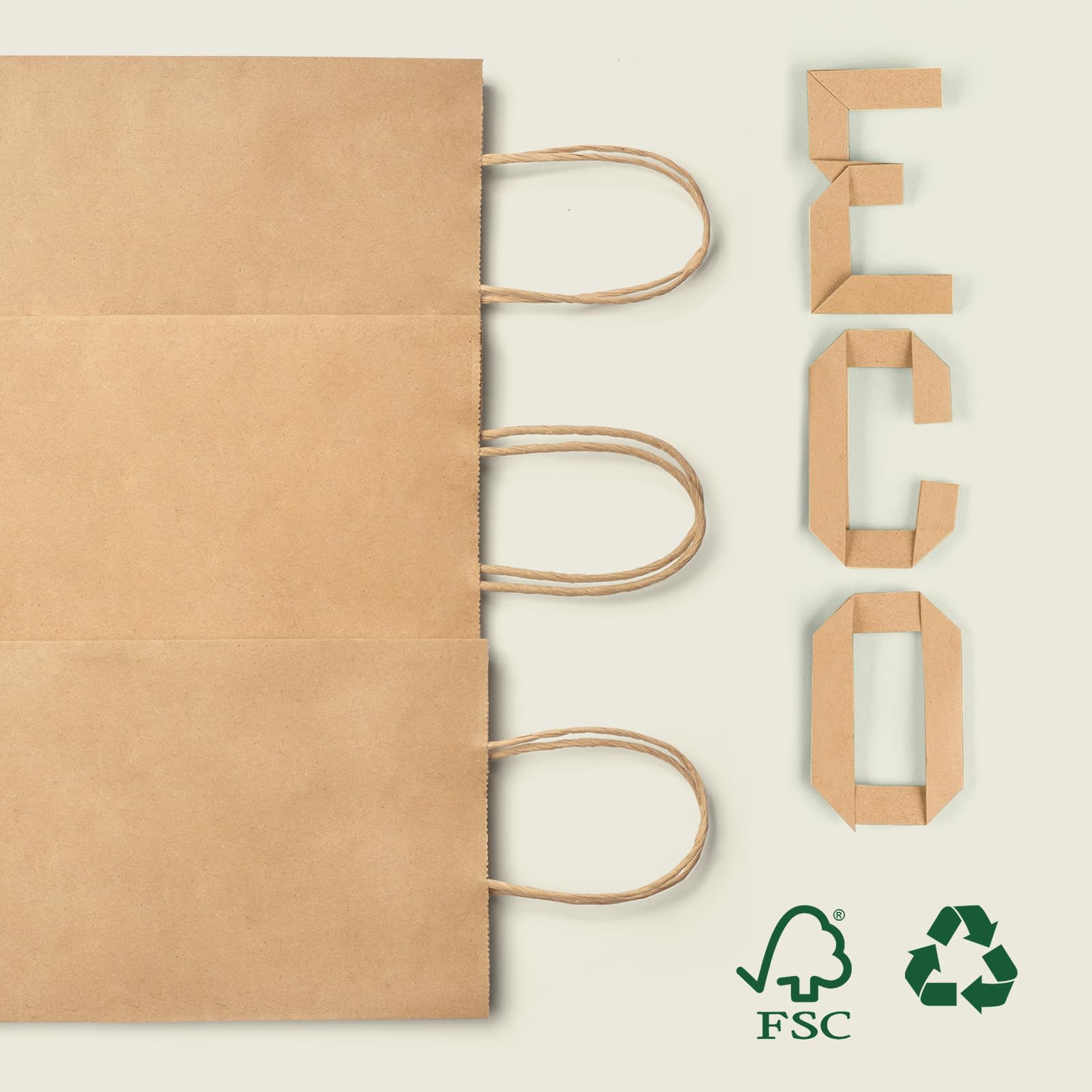 100-Pack MESHA Kraft Paper Gift Bags 5.25x3.75x8 Inches - Eco-Friendly Brown Small Shopping Bags with Handles for Retail, Birthday, Wedding Favors & Party Decor | Bulk Wholesale for Small Businesses