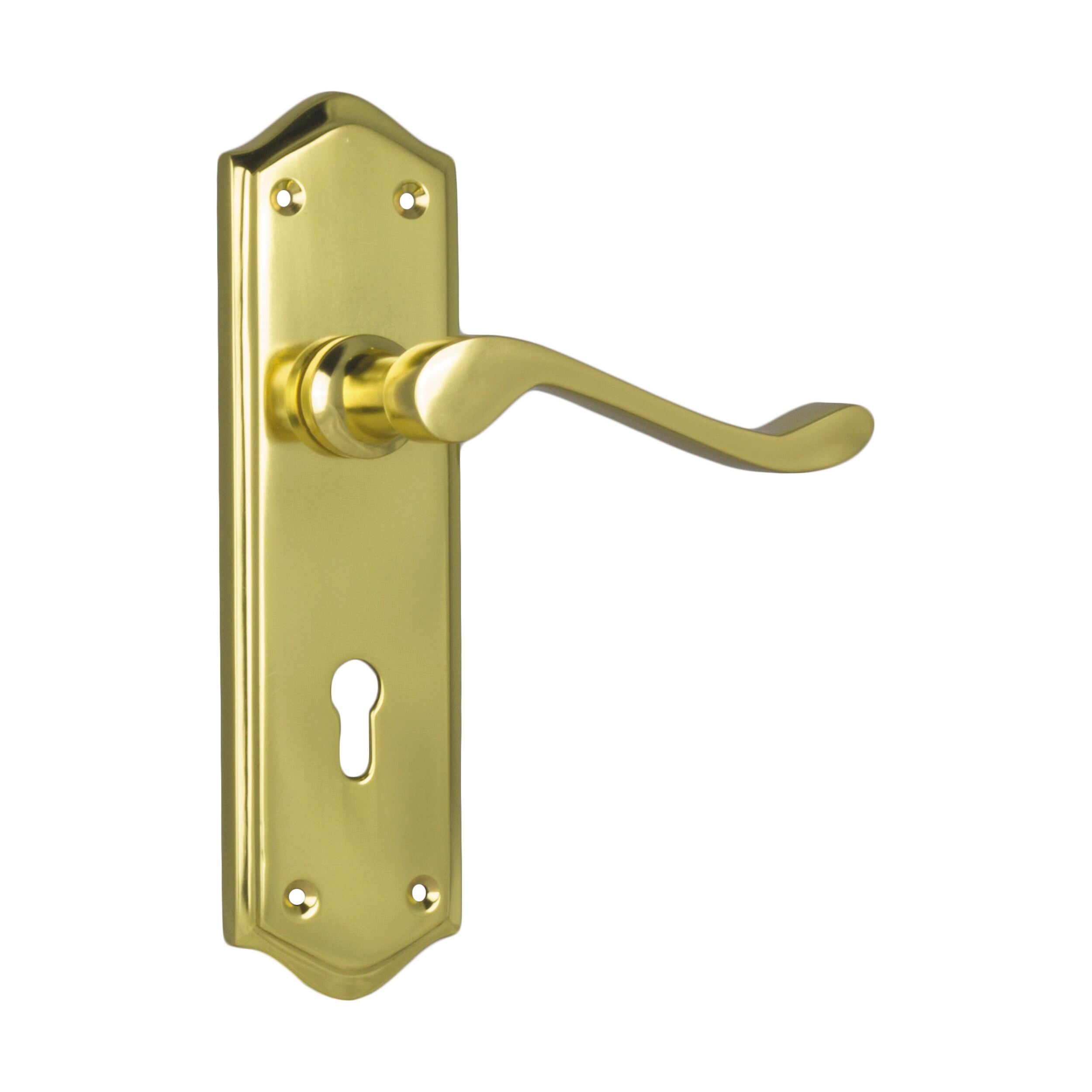 1075 Door Lever Henley Lock Pair - Polished Brass, H180xW50xP58mm - Perfect for Interior Doors, Bedrooms, and Offices