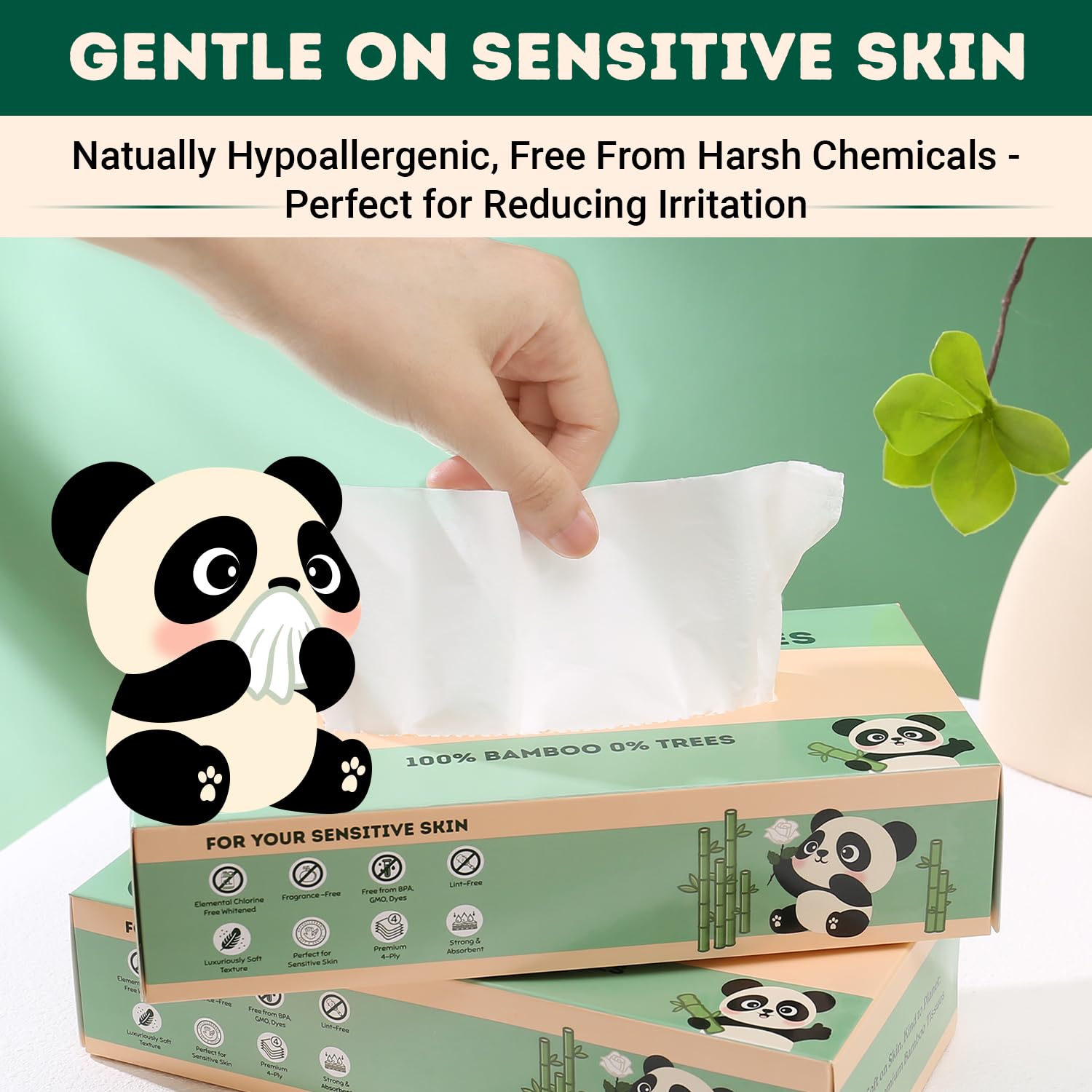 **Eco-Friendly Bamboo Facial Tissues - 4-Ply, Hypoallergenic & Lint-Free, Septic-Safe, Unscented (60 Sheets/Box, 6-Pack, 360 Tissues Total) - Perfect for Home, Office & Travel**