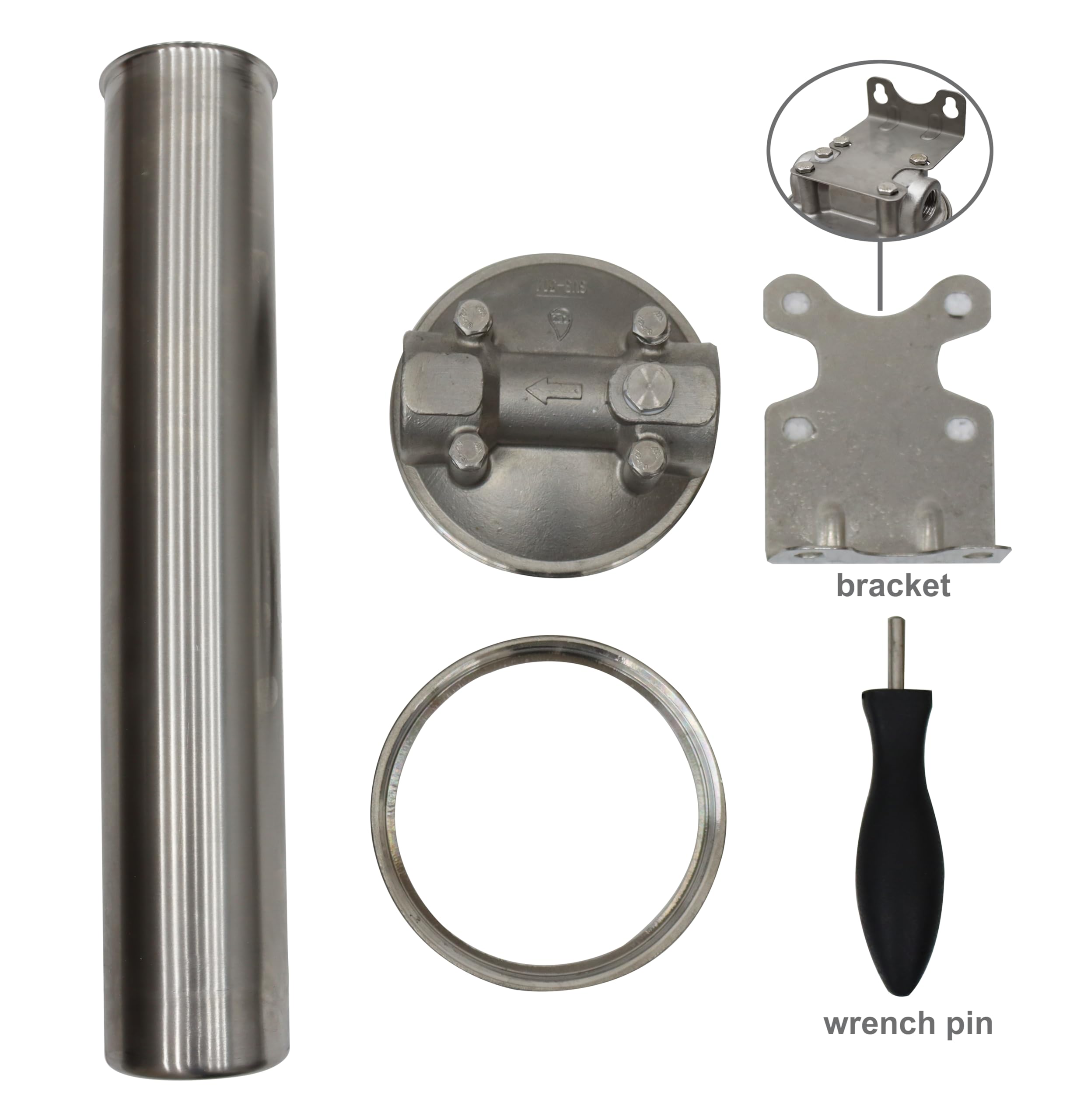 TECHTONGDA Stainless Steel 3/4inch NPT Water Filter Housing for 20inch Long Cartridge - 72psi Rated Pressure - Ideal for Home & Commercial Water Filtration Systems