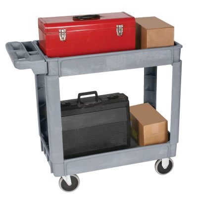 Wesco Industrial 270434 Deluxe Plastic Service Cart - 36 x 24 Inch Utility Cart with 4 Heavy-Duty Casters | Perfect for Warehouse, Hospital & Restaurant Use