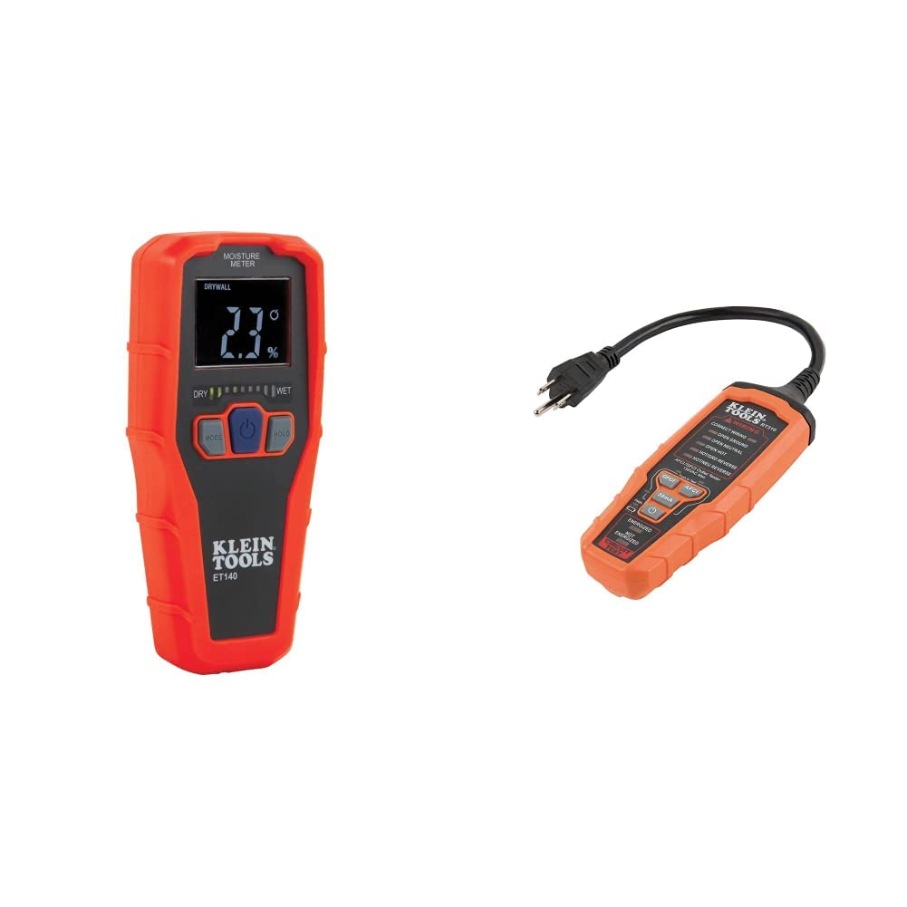 Klein Tools ET140 Moisture Meter & RT310 Outlet Tester Combo Kit - Professional Electrical Testing Tools for Home Inspection, HVAC, and DIY Projects