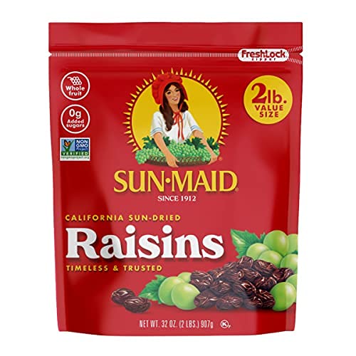 Sun-Maid California Sun-Dried Raisins - 2 Pack (32 oz Total) Resealable Bags - All Natural Dried Fruit Snacks for Kids & Adults - Perfect for Lunch Boxes, Baking, Trail Mix & Healthy Snacking