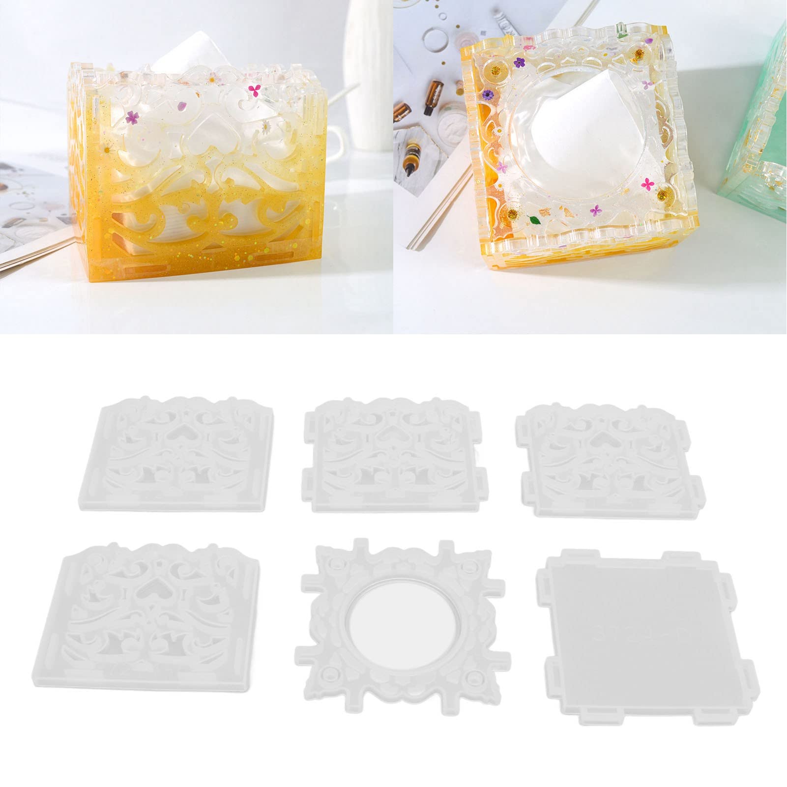 6Pcs Silicone Tissue Box Mold Set for Resin Casting - DIY Craft Molds for Making Decorative Tissue Dispenser Boxes - Perfect for Home Decor, Gift Making & Resin Art Projects