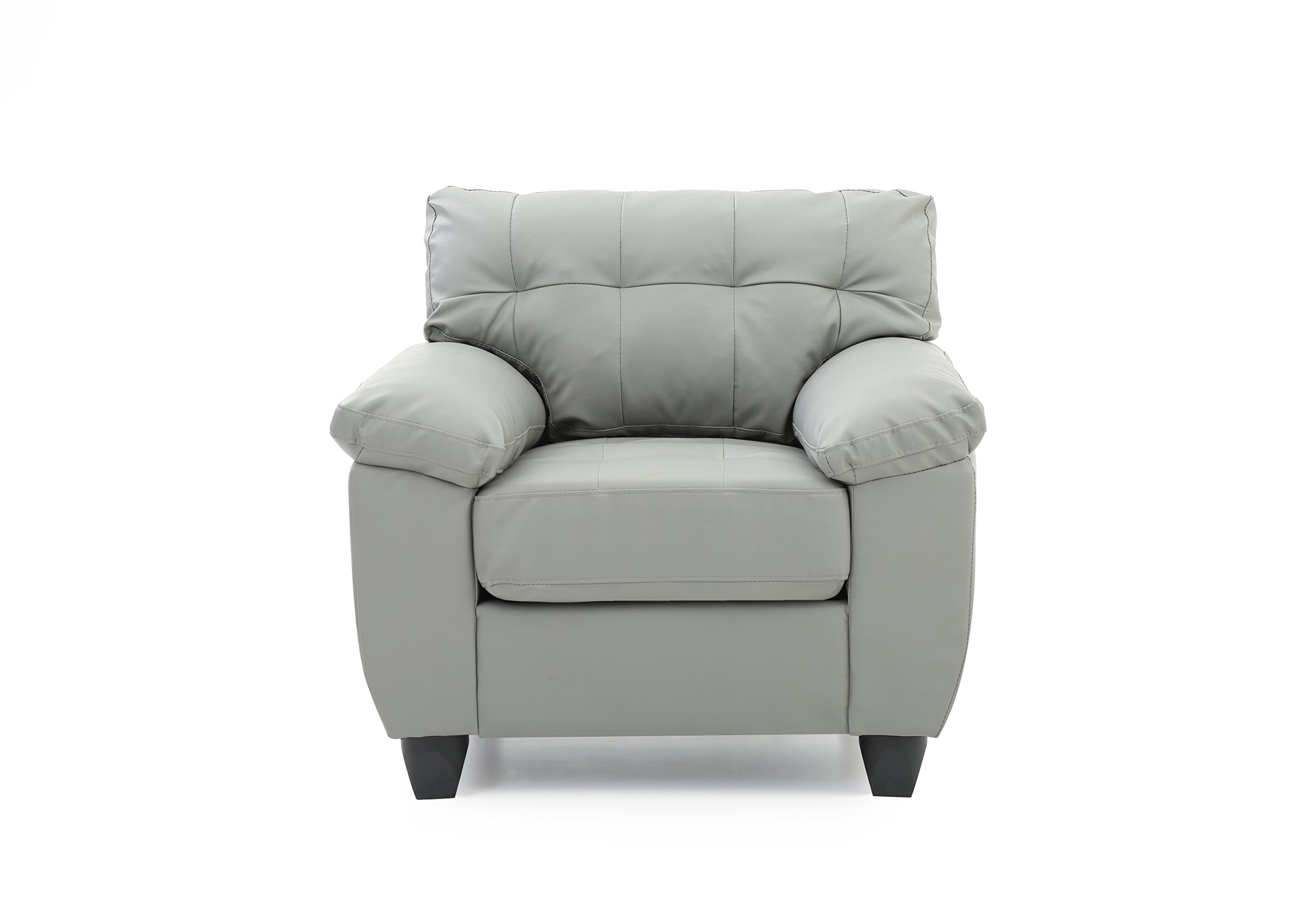 Premium Gray Faux Leather Upholstered Arm Chair - Modern Living Room Accent Chair for Home Office, Lounge & Reading Nook - Comfortable Mid-Century Style Seating by Glory Furniture