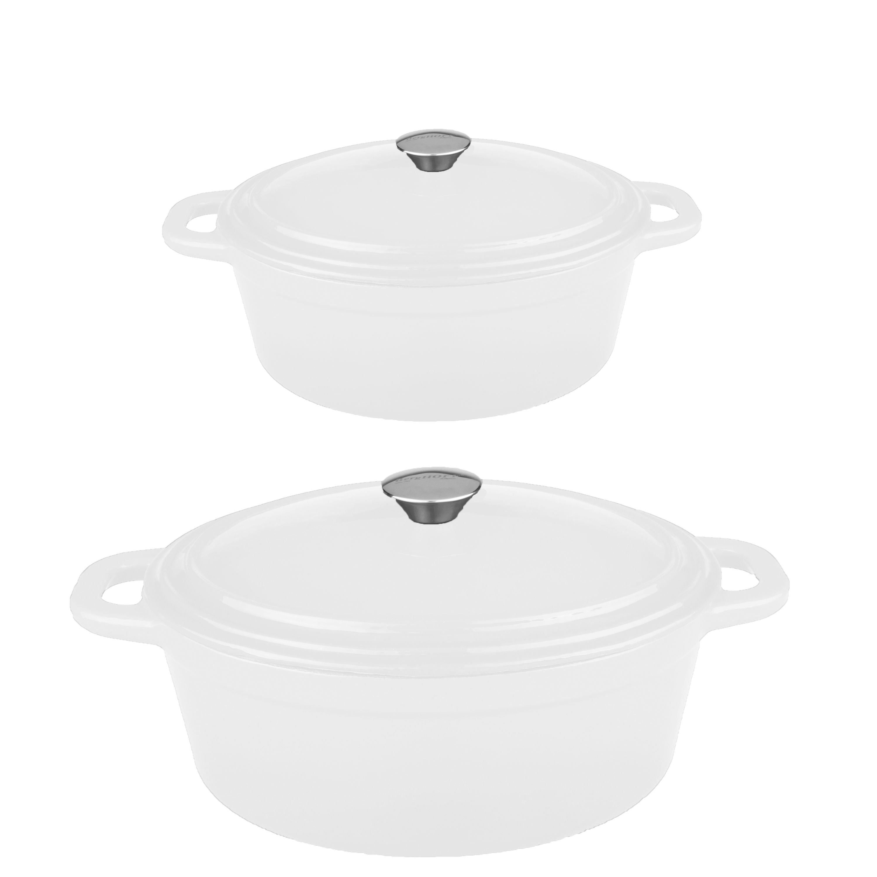 BergHOFF Neo 4-Piece Cast Iron Cookware Set - 5qt & 8qt Dutch Oven with Lid - Premium White Enameled Cookware for Baking, Braising & Slow Cooking - Perfect for Stovetop, Oven & Camping Use