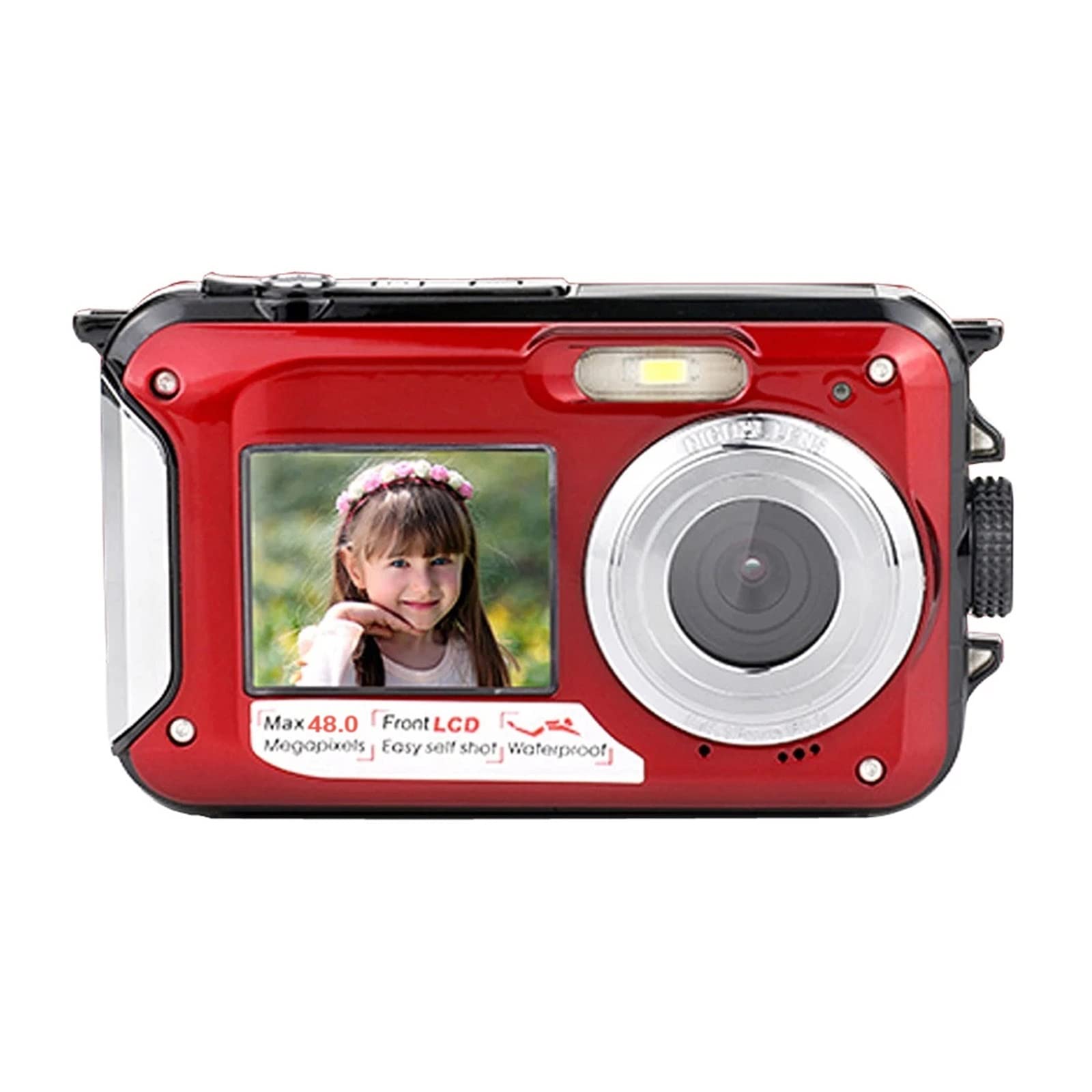 NMBHUS 10FT Underwater Digital Camera - IP68 Waterproof 48MP 2.7K Dual Screen Action Cam with Self-Timer for Scuba Diving, Snorkeling & Summer Water Sports (Red, No TF Card Included)