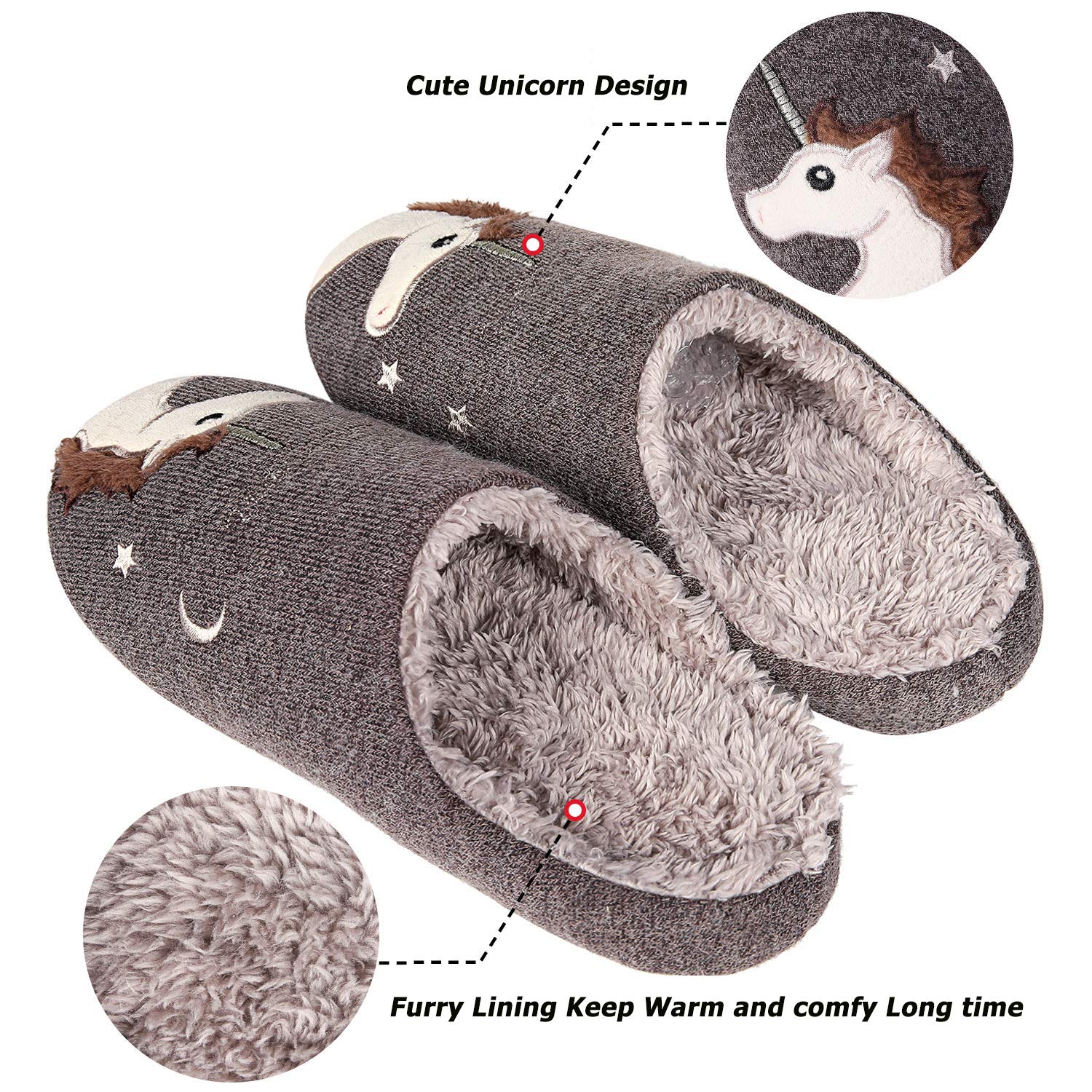 Fluffy Unicorn Slippers for Women - Soft Furry Lining, Warm Winter House Shoes for Indoor & Outdoor Use - Perfect for Cozy Nights, Lounge Wear and Gift Giving