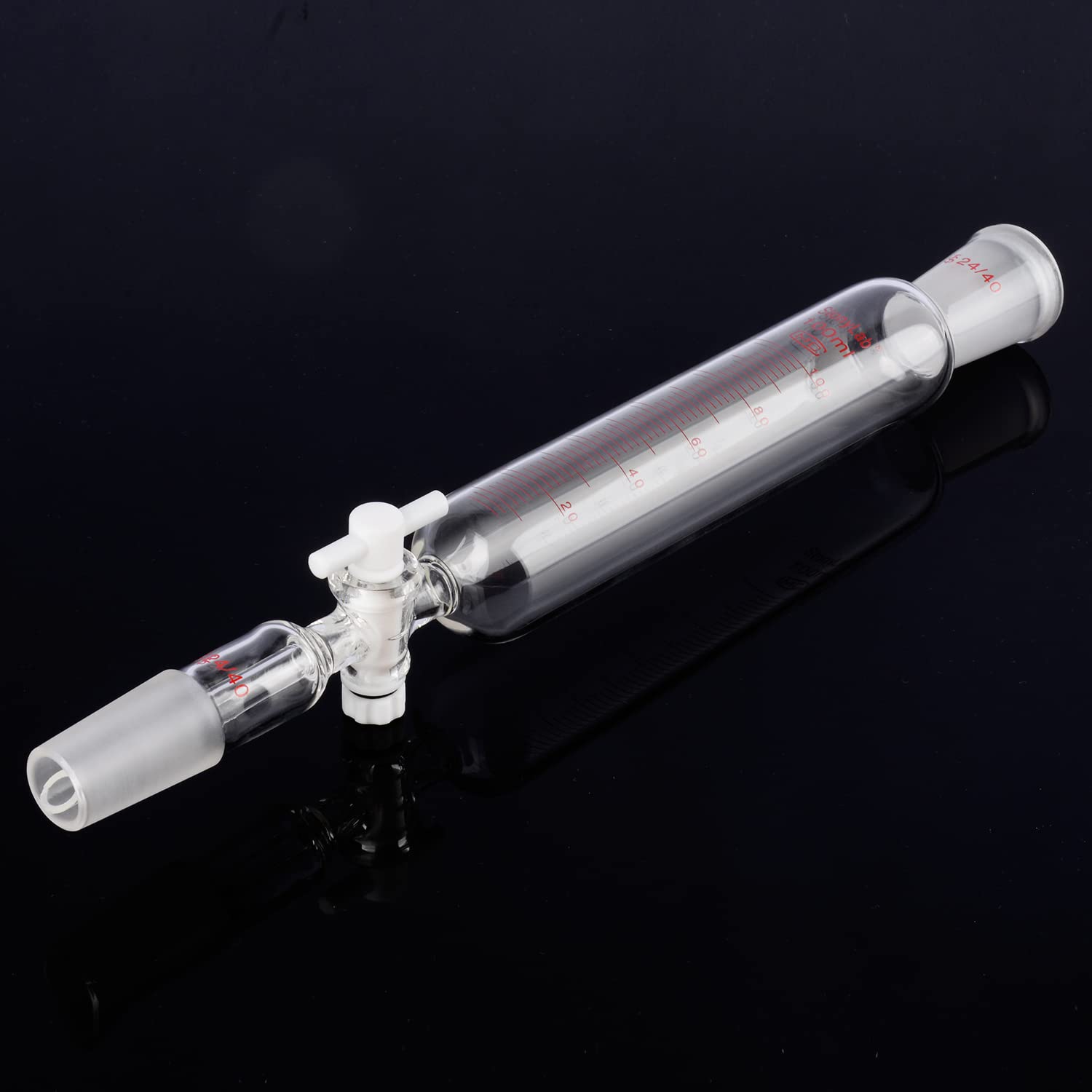Stonylab 100ml Borosilicate Glass Pressure Equalizing Addition Funnel with PTFE Stopcock, 24/40 Joint Graduated Dropping Funnel for Chemistry Lab Experiments - Perfect for Precise Liquid Transfer in Distillation & Titration Processes