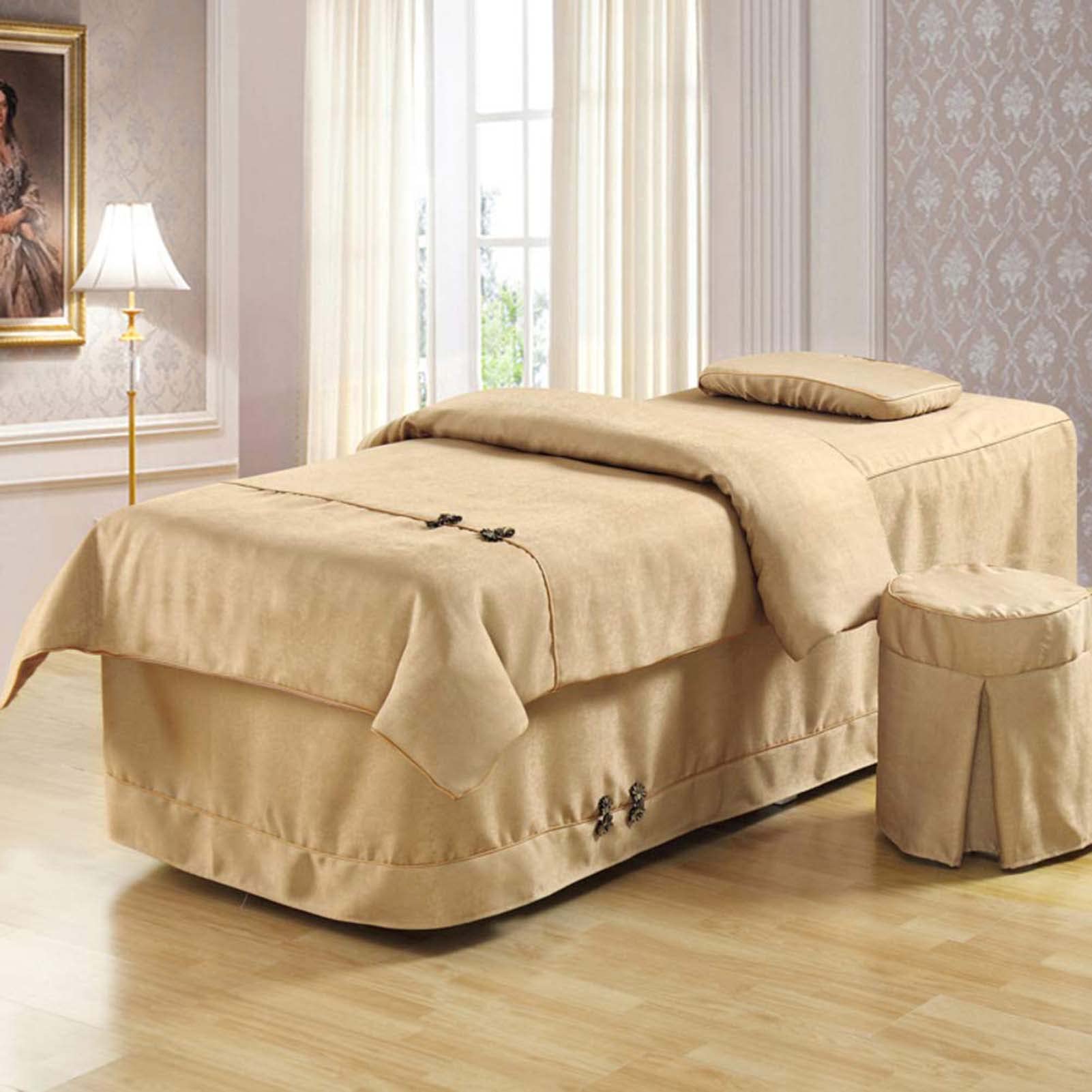Premium Beauty Bed Cover & Massage Table Skirt Set - Solid Color Salon Bed Valance Sheet with Natural Linen Fabric for Spa, Massage Therapy & Facial Treatments