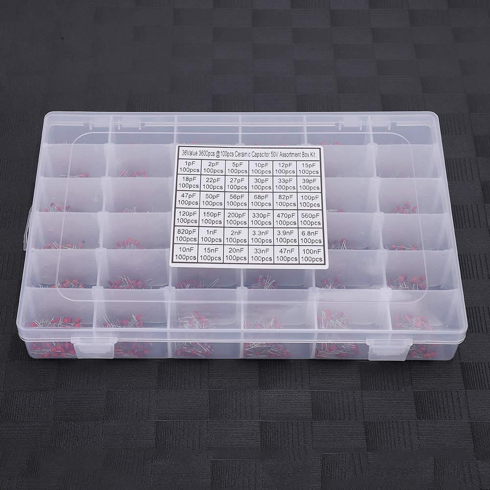 3600PCS 36 Values Ceramic Capacitor Kit (1pF-100nF, 50V) - Assorted Capacitors for DIY Electronics, Audio & Video Projects - Perfect for Hobbyists, Repair & Circuit Design