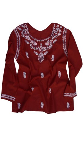 White Embroidery on Rust Red Tunic