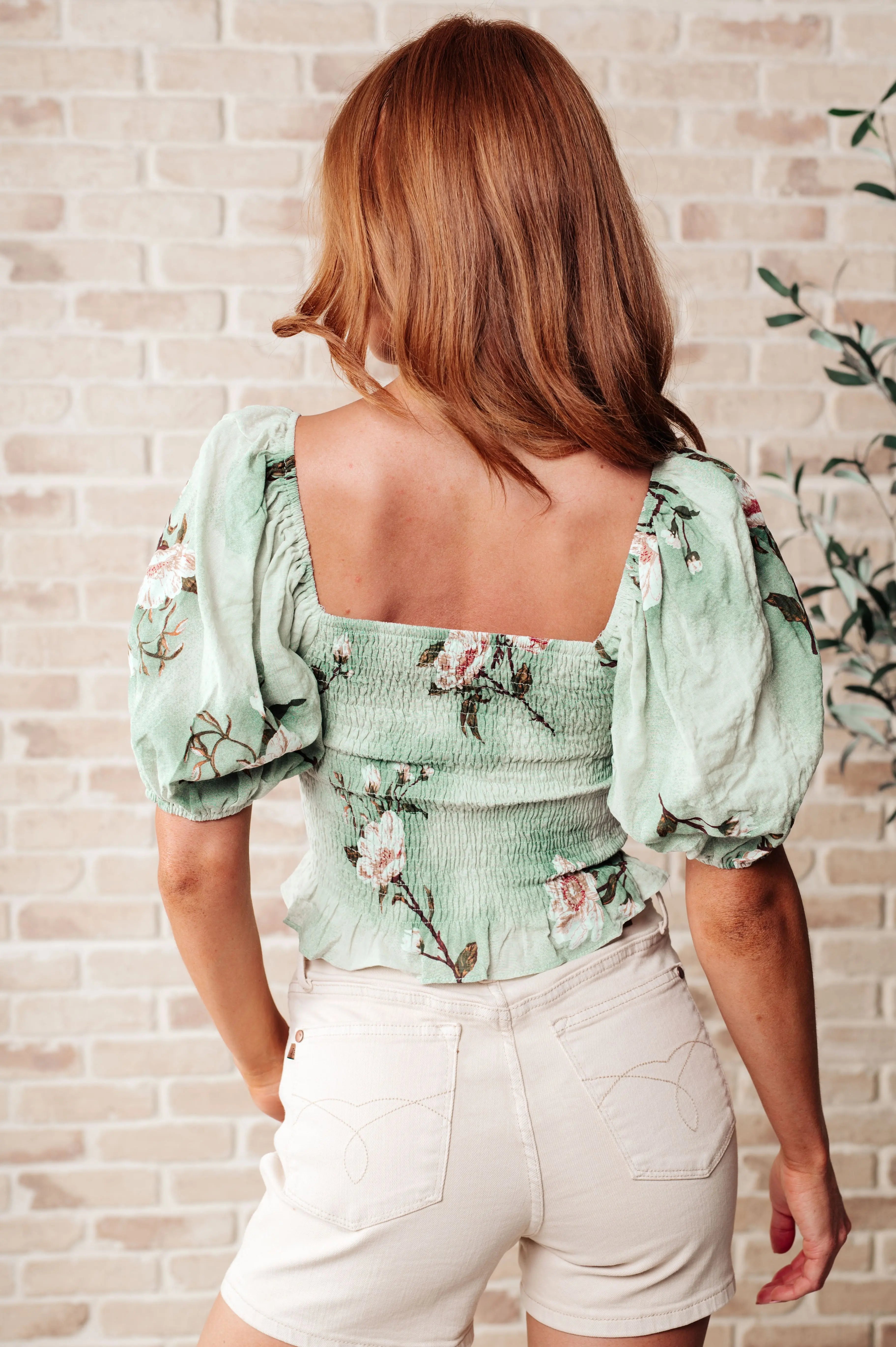 Garden of Eden Sage Green Balloon Sleeve Blouse - Women's Boho Chic Tunic Top for Casual Outings & Date Nights