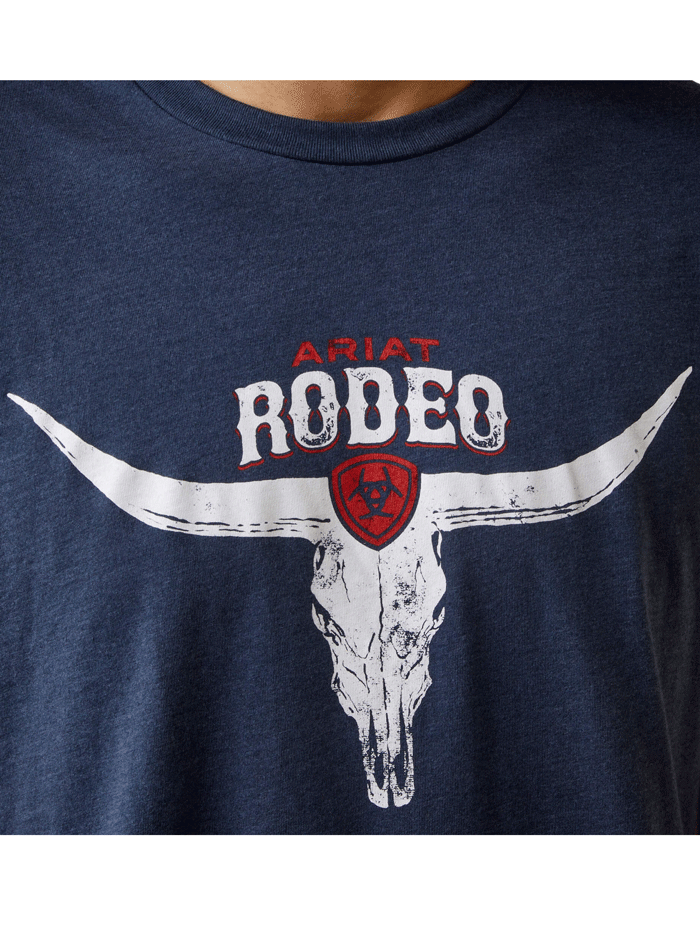 Ariat Men's Rodeo Skull Graphic T-Shirt - Navy Heather Cotton Tee for Western Rodeo & Casual Wear