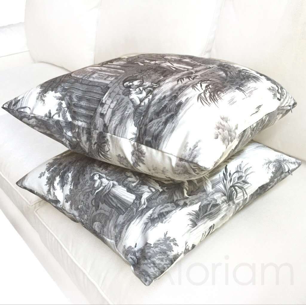 Classical Greek Grand Toile Gray White Pillow Cover - Elegant Home Decor for Living Room, Bedroom & Sofa Cushion
