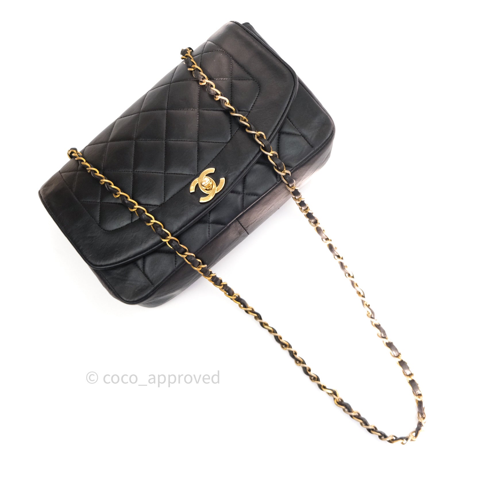 Authentic Chanel Black Quilted Lambskin Medium Vintage Classic Diana Flap Bag - Luxury Handbag for Women, Perfect for Evening Parties & Special Occasions