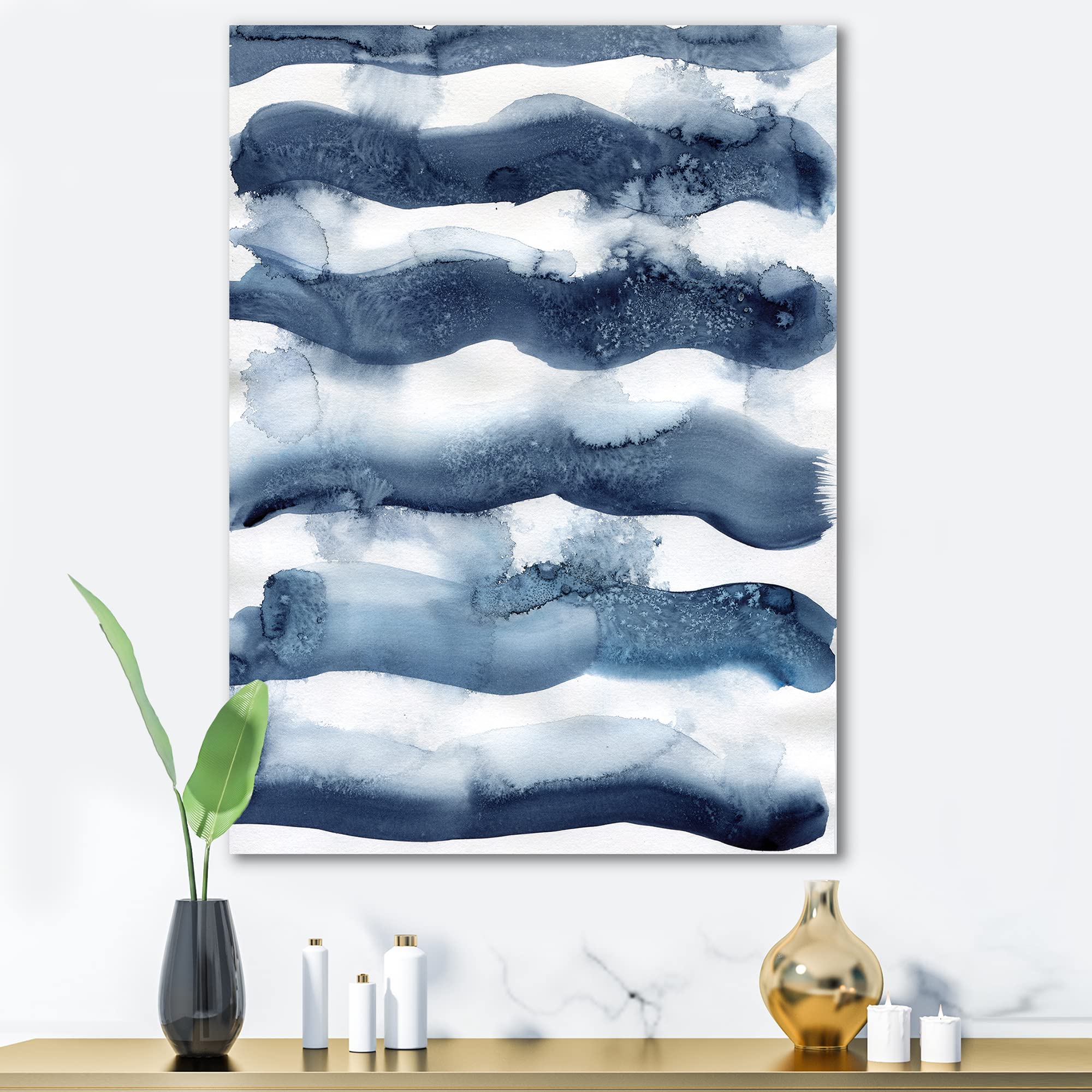 Abstract Blue Waves Modern Canvas Wall Art - Handmade Contemporary Home Decor for Living Room, Bedroom & Office - Perfect for Coastal & Boho Interior Design Styles