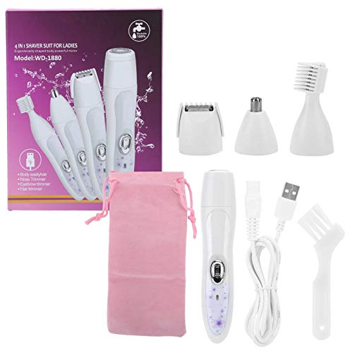 4 in 1 Electric Hair Removal Shaver for Women - Rechargeable Epilator, Body Hair Trimmer, Eyebrow & Nose Hair Remover - Waterproof & Washable for Smooth Skin - Perfect for Travel, Home & Salon Use