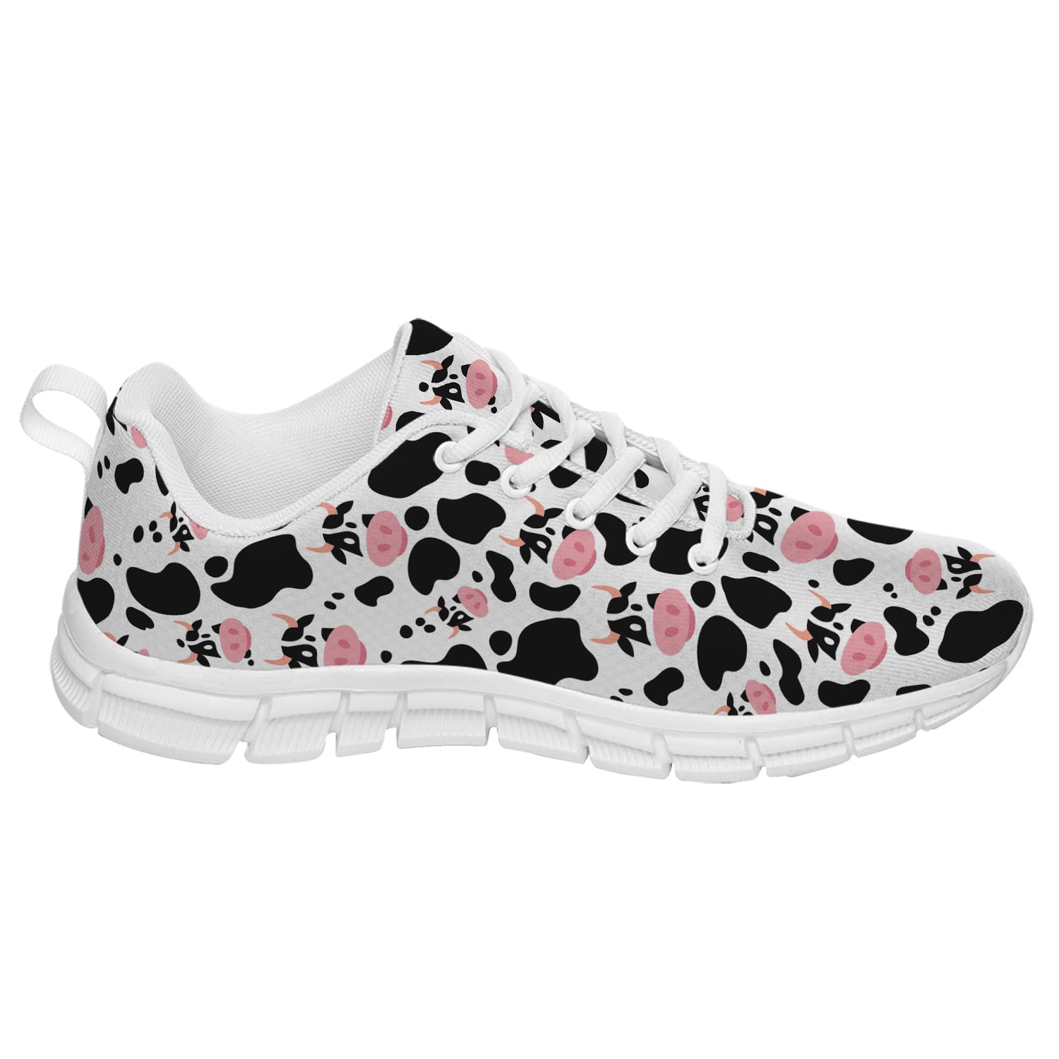 Cow Print Running Shoes for Men & Women - White & Black Cow Face Pattern Sneakers for Tennis, Walking, Gym & Casual Wear - Gifts for Ladies & Men (Men's Size 4, Women's Size 6)