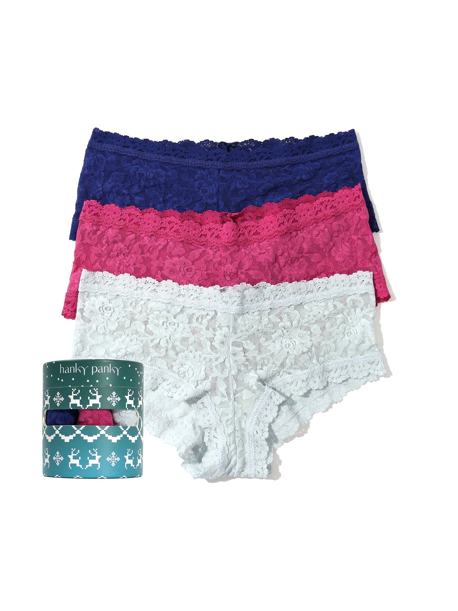 Holiday 3-Pack Signature Lace Boyshorts for Women - Comfortable Underwear for Everyday Wear, Sleep & Lounge