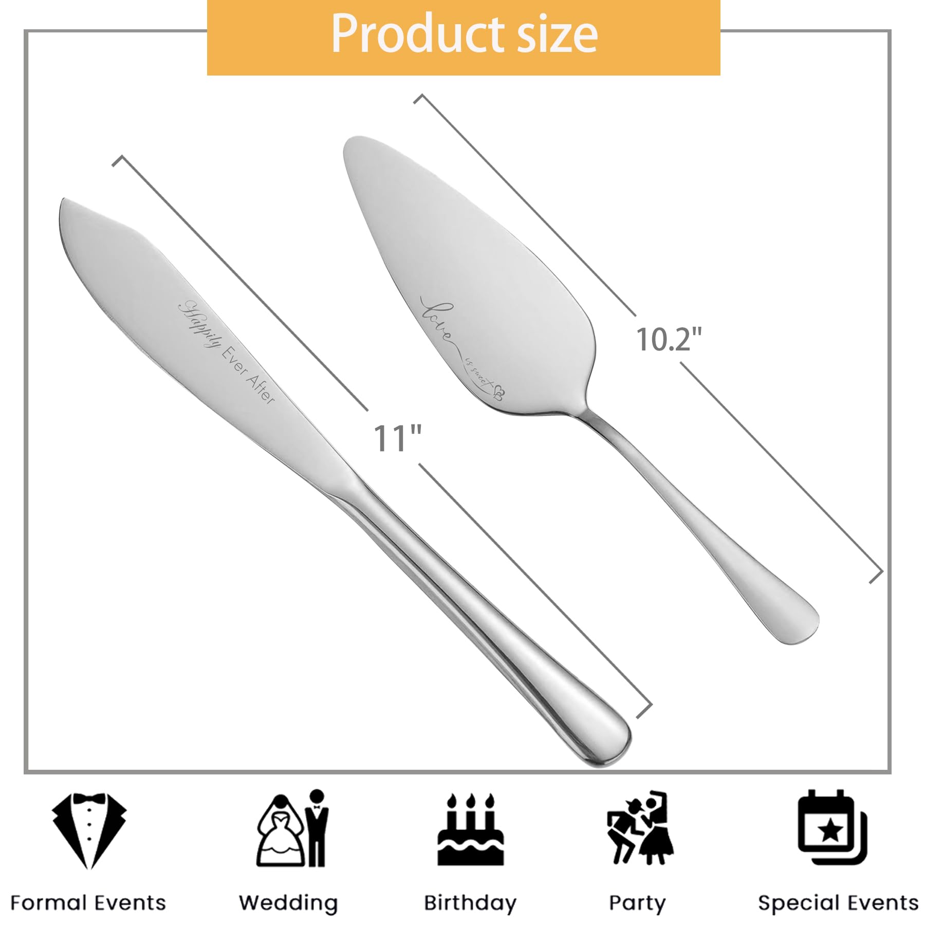Elegant Silver Wedding Cake Knife and Server Set - Perfect for Wedding Cake Cutting, Engagement Gifts for Couples - Ideal for Wedding Receptions, Bridal Showers & Anniversary Celebrations