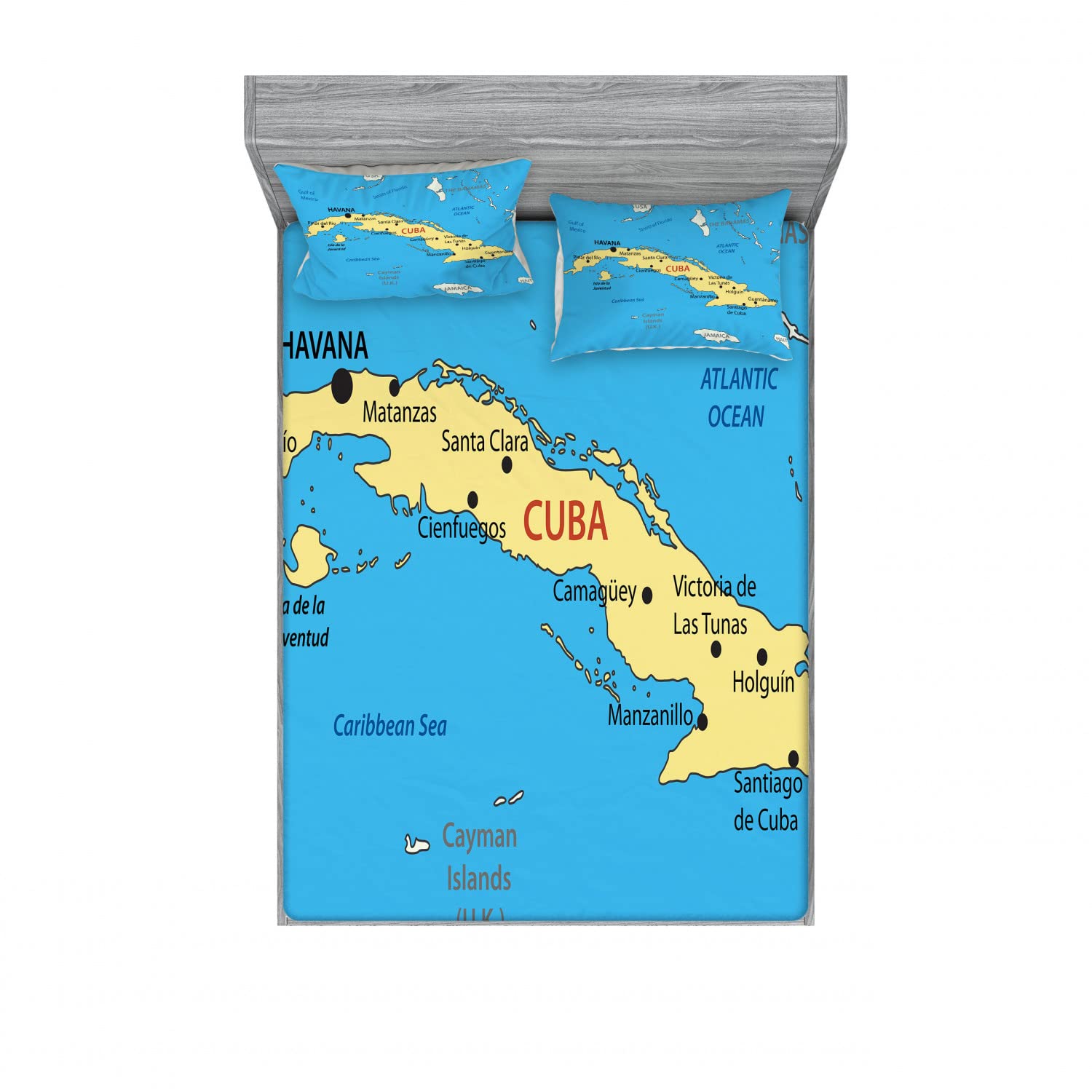 Ambesonne 2-Pack Queen Size Fitted Sheet & Pillow Sham Set - Modern Cuba Themed Ocean Blue & White Striped 4-Piece Bedding Set (Includes 2 Fitted Sheets & 4 Pillow Covers) - Perfect for Beach House, Guest Room or Coastal Themed Bedroom Decor