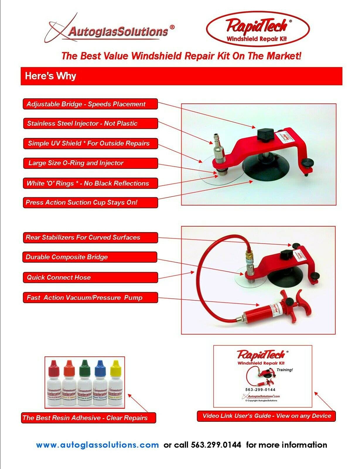 RapidTech Express Windshield Repair Kit – Fix Chips & Cracks Fast – DIY Car Glass Repair Solution for Home & Roadside Use