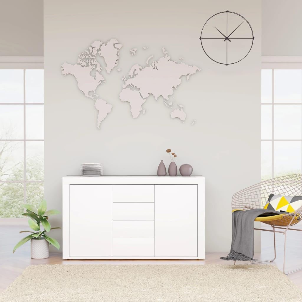 White Engineered Wood Sideboard Cabinet - Modern Storage Solution for Living Room, Bedroom, Office | Buffet Bookcase with Drawers & Shelves for Home Organization
