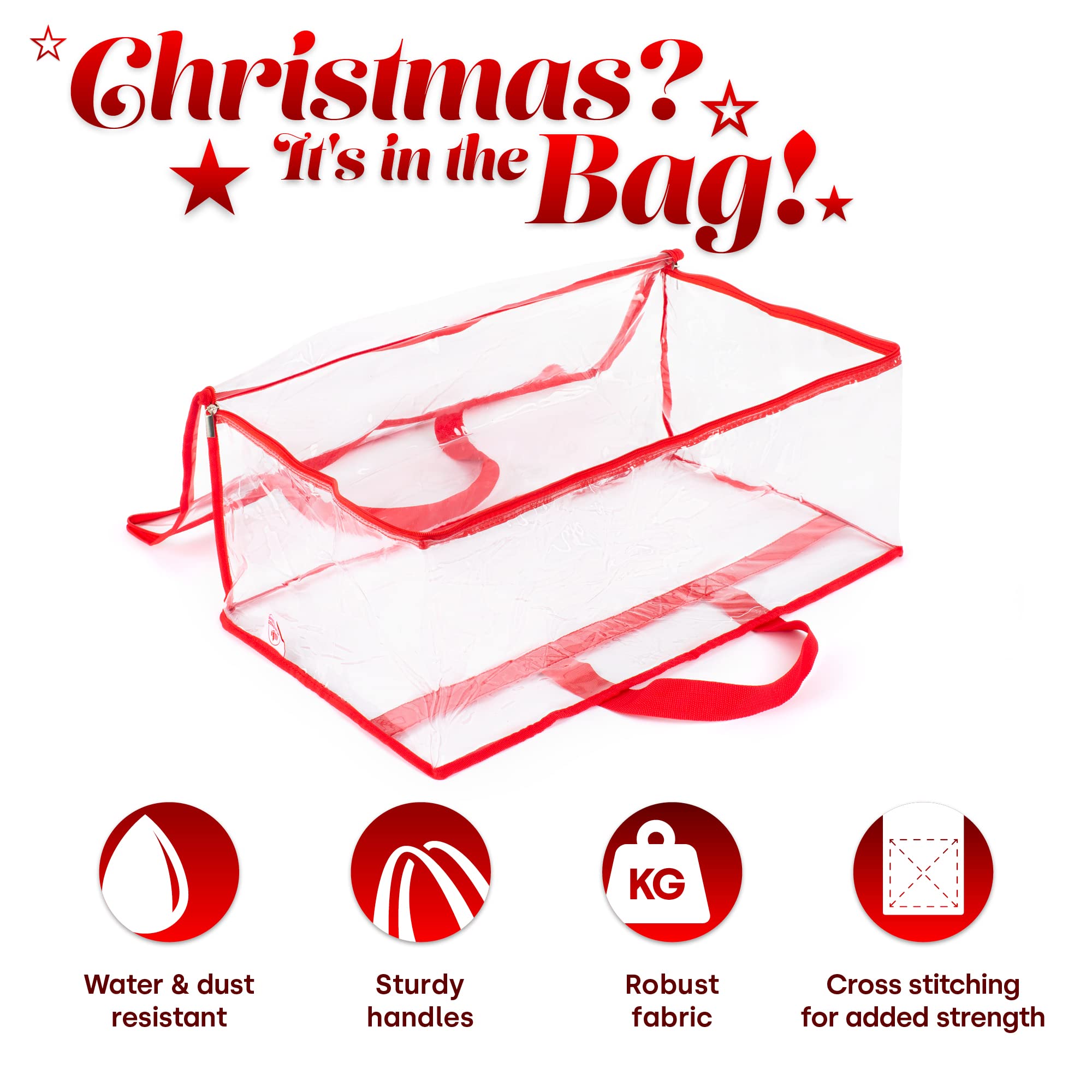Christmas Village Storage Set - 2 Pack Clear PVC Organizer Bags with Zipper for Holiday Decorations, Toys & Wrapping Paper - Perfect for Bedroom Closet, Wardrobe & Seasonal Storage (Red)