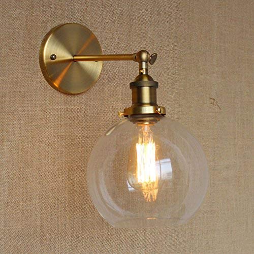 Industrial Single Light Glass Wall Sconce - LITFAD LED Edison Bulb Fixture with Antique Clear Glass Globe Shade for Bedroom, Living Room, Hallway & Restaurant Lighting Decor