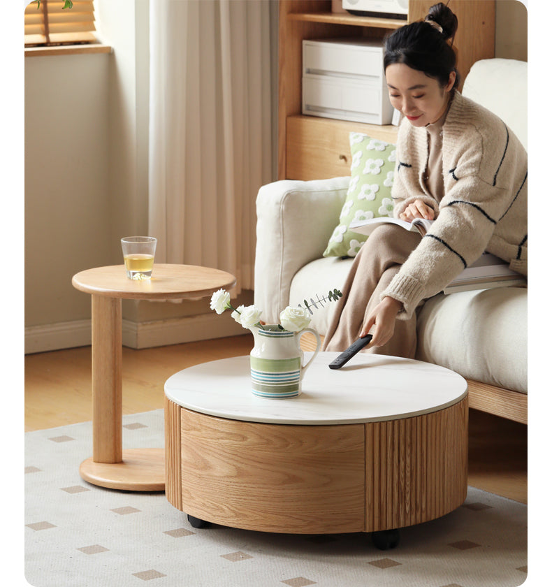 Solid Oak Wood Rocking Coffee Table - Rustic Living Room Furniture for Cozy Home Decor & Relaxation