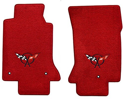 1997-2004 C5 Corvette Red Car Floor Mats with Black Crossed Flags Logo - Premium Custom Fit Floor Liners for Corvette C5 Models - Perfect for Racing, Car Shows & Daily Driving Protection