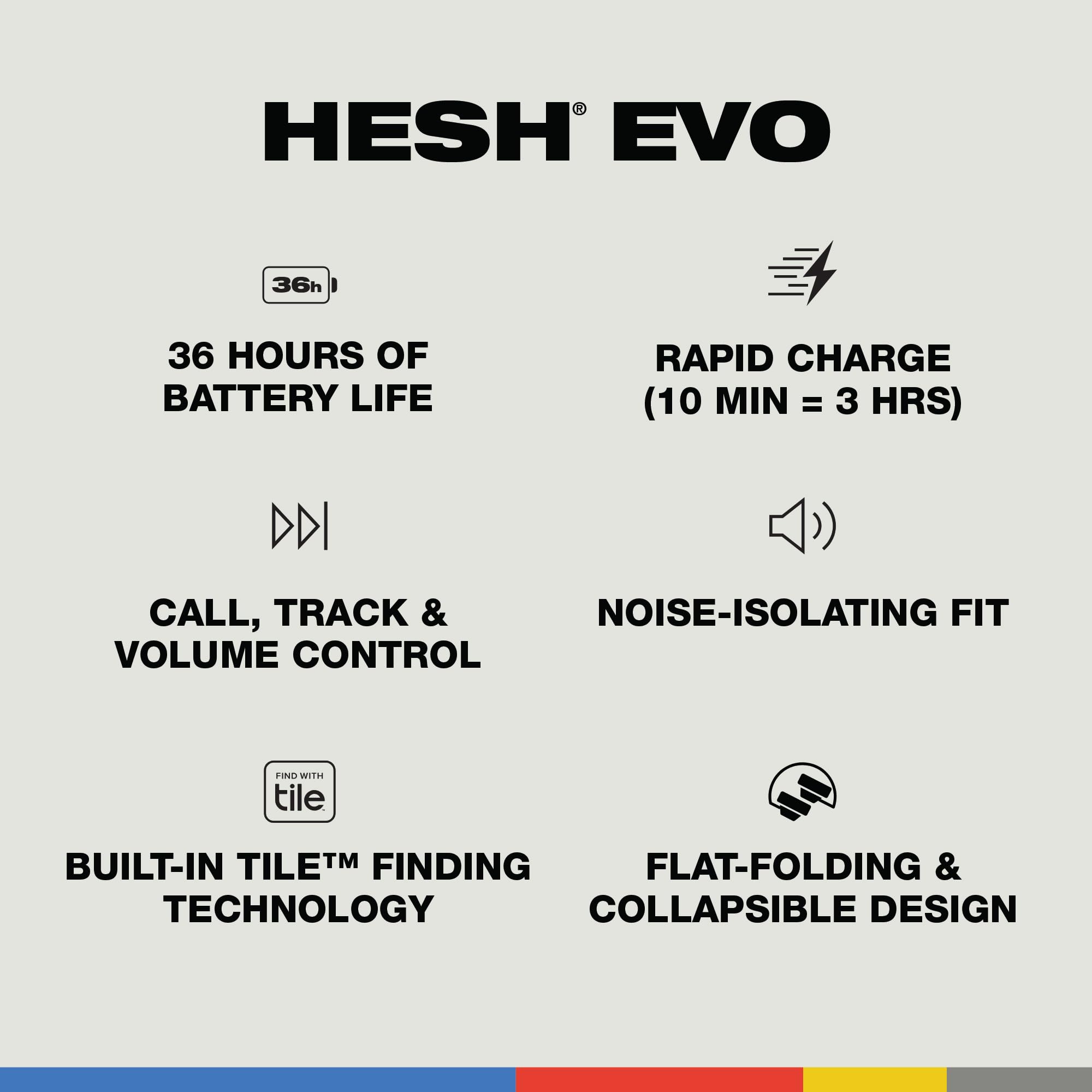 Skullcandy Hesh Evo Wireless Over-Ear Headphones with 36-Hour Battery, Built-in Mic - Compatible with iPhone, Android & Bluetooth Devices (True Black) | Perfect for Travel, Workouts & Gaming