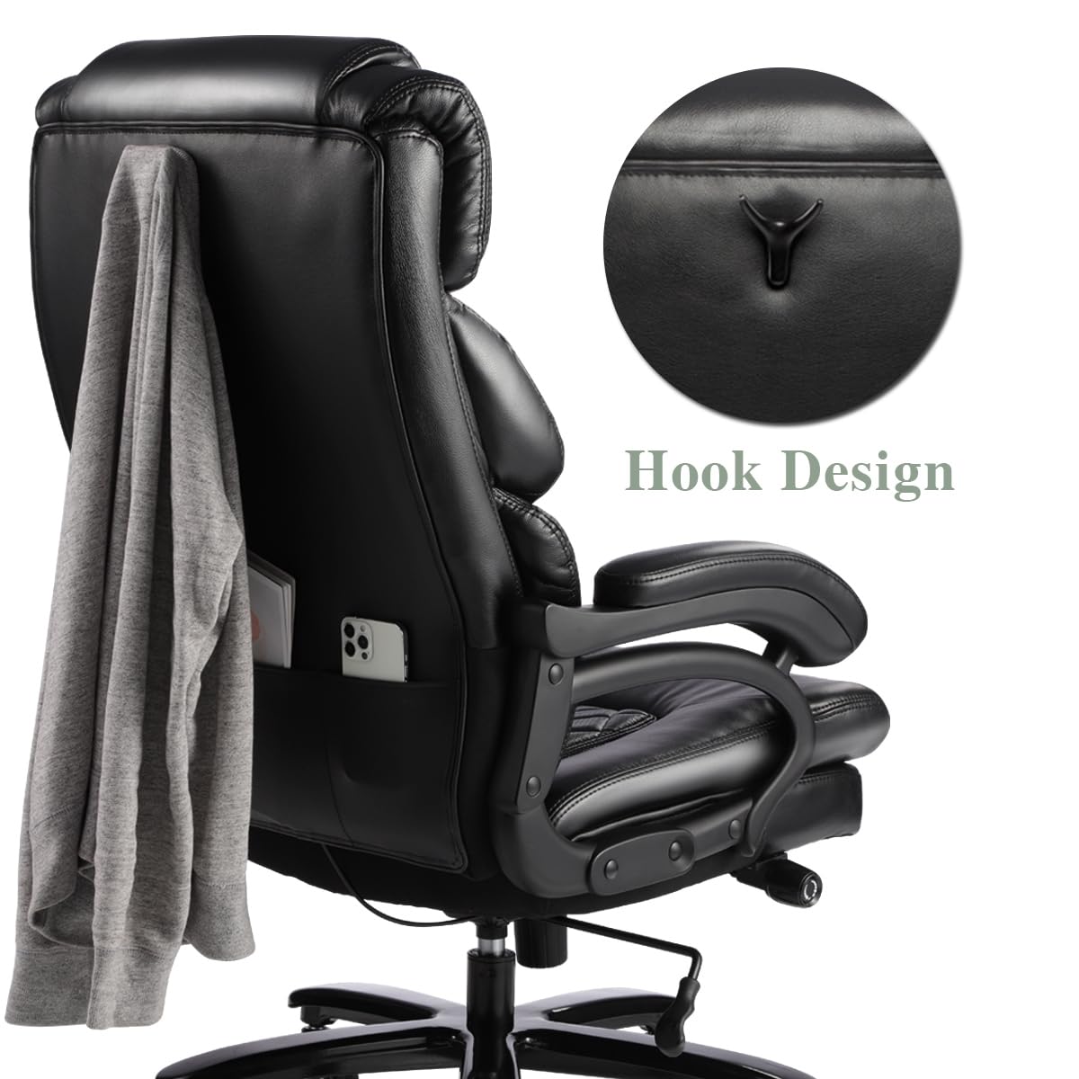 500lbs Heavy Duty Big and Tall Office Chair - Executive Ergonomic Computer Desk Chair with 360° Swivel & Large Casters for Heavy People - Oversized Home Office Chair (Black) - Perfect for Large Workspaces, Gaming Setups & Professional Environments