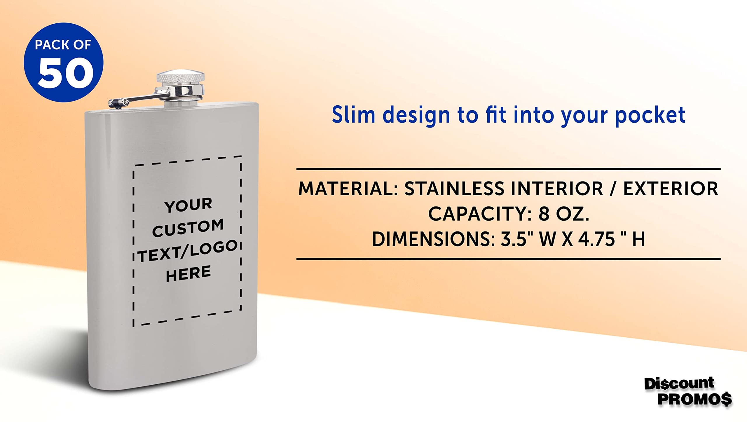 Custom Engraved Stainless Steel Hip Flasks 8oz (50 Pack) - Bulk Personalized Wedding Party Gifts, Groomsmen Presents, Camping & Outdoor Accessories - Silver Finish for Elegant Events & Adventure Trips