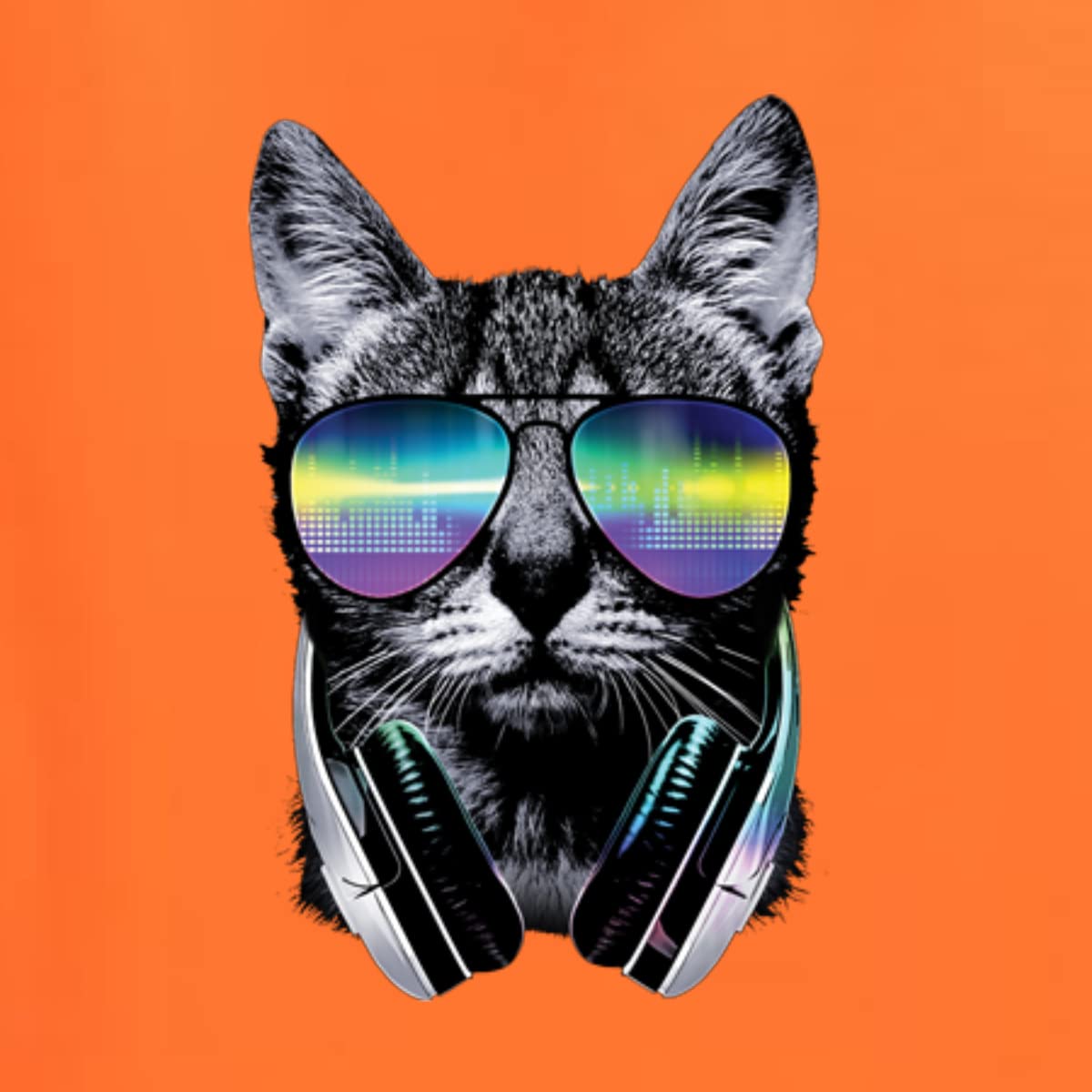 Wild Bobby DJ Kitty Cat with Headphones Graphic Sweatshirt - Cute Cat Lover Unisex Crewneck Pullover for Music & Dance Enthusiasts - Perfect for Concerts, DJ Nights & Casual Wear
