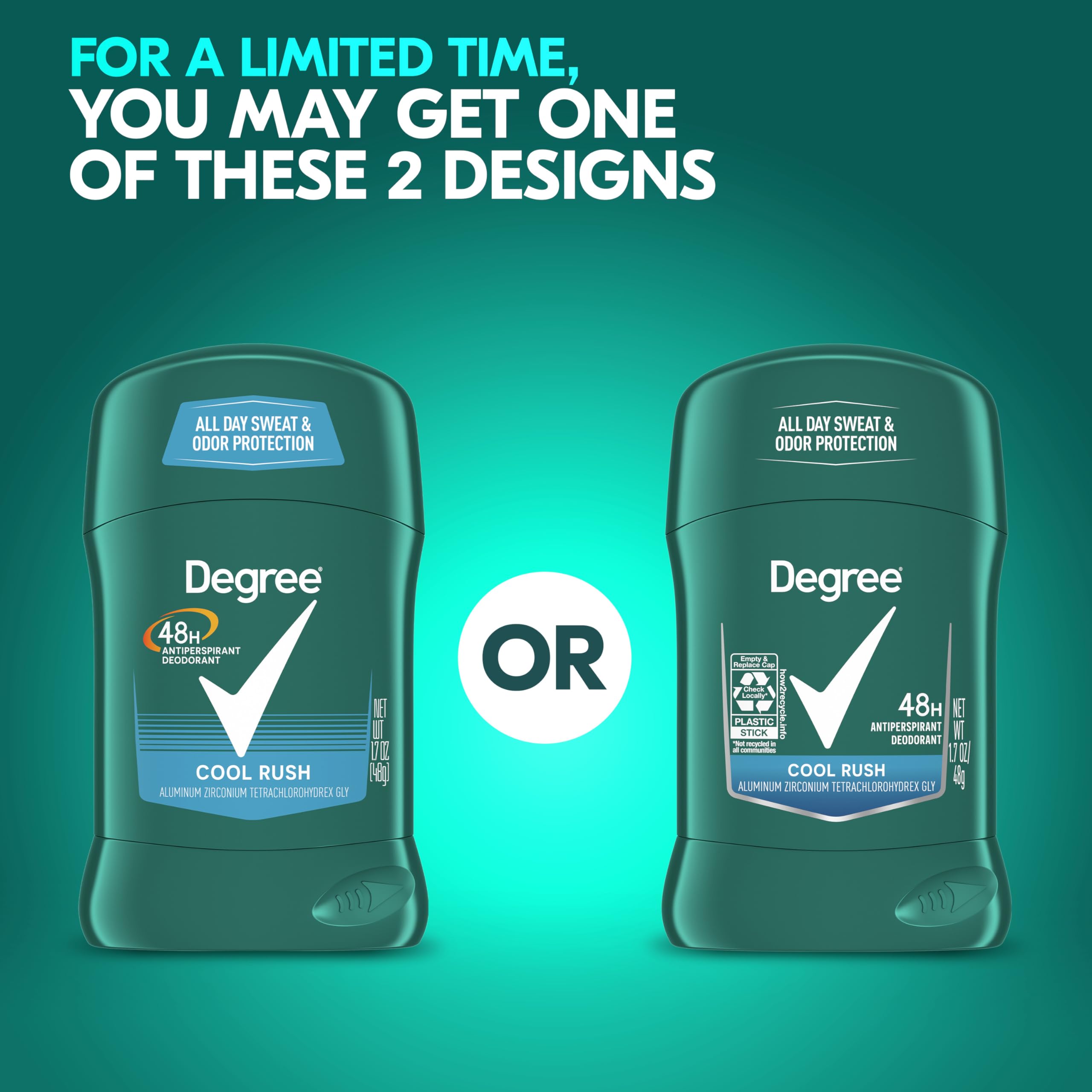 Degree Men Original Protection Antiperspirant Deodorant Cool Rush 12 Pack (1.7 oz each) | 48-Hour Sweat & Odor Protection for Men | Gym, Work & Daily Freshness