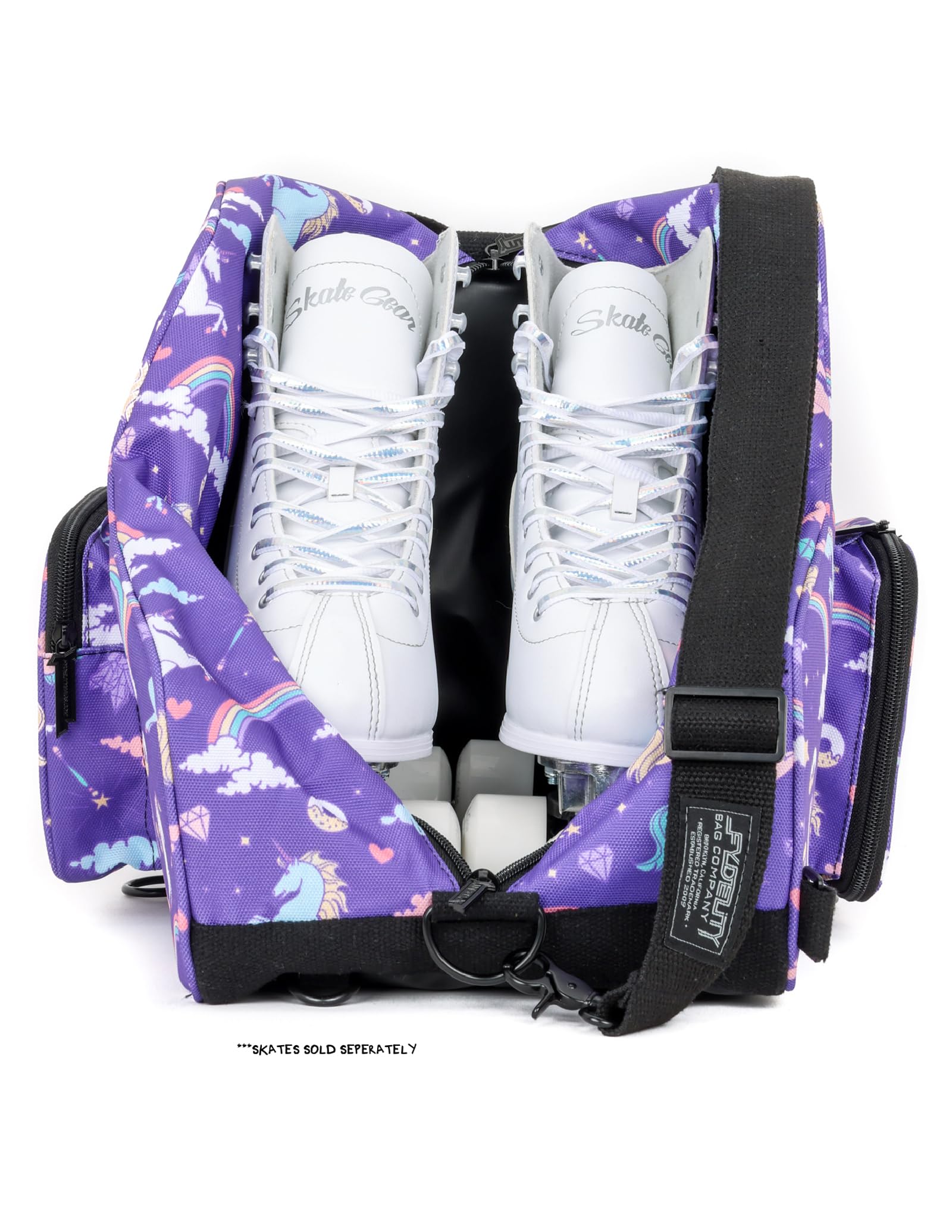 Fydelity Roller Skate Backpack for Women & Girls - Durable Checkered Rainbow Black Ice Skating Bag - Perfect for Rink, Park & Travel Accessories