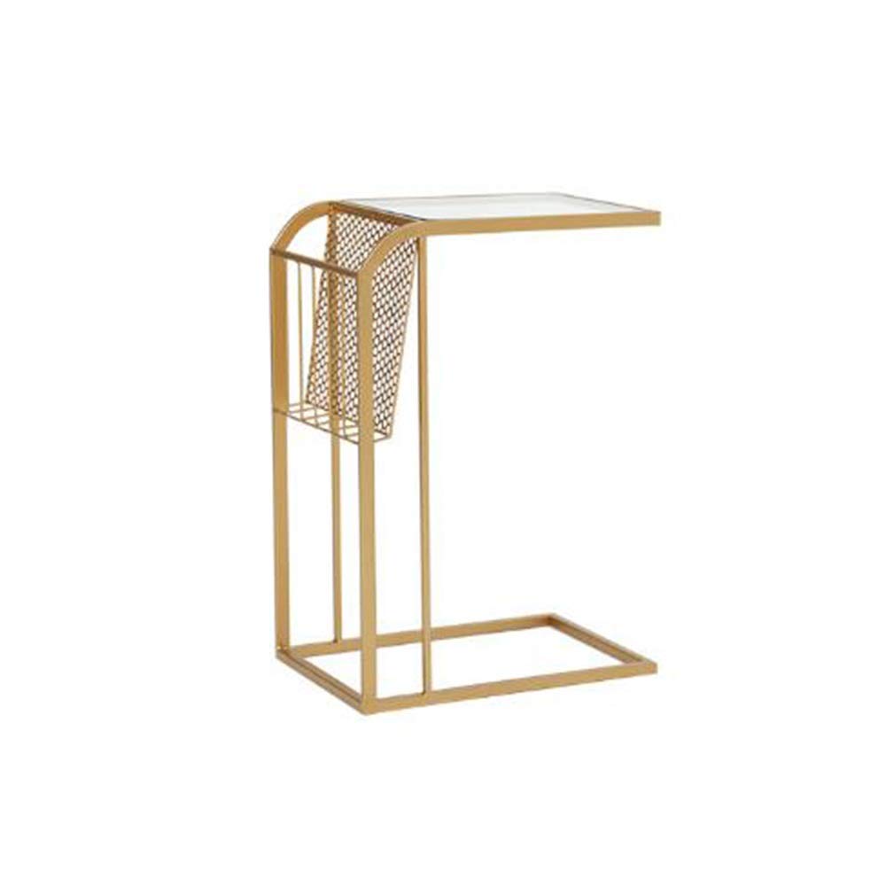 Vintage Gold Metal Frame Accent Side Table with Storage Pocket - 13.77x17.71x25.59 Inch Sofa End Table for Living Room, Bedroom - Perfect for Coffee, Laptop, Snacks & Reading Nook Decor
