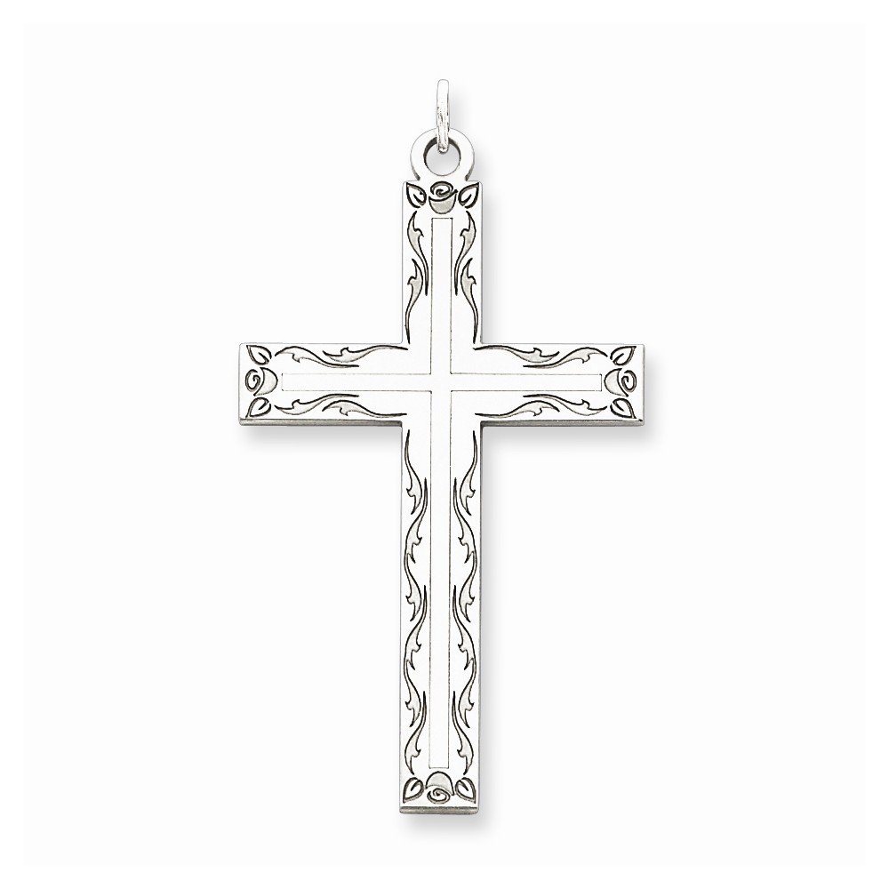 Sterling Silver Rhodium-Plated Laser Engraved Cross Pendant Necklace for Women - Elegant Religious Jewelry Gift for Baptism, Confirmation & Everyday Wear