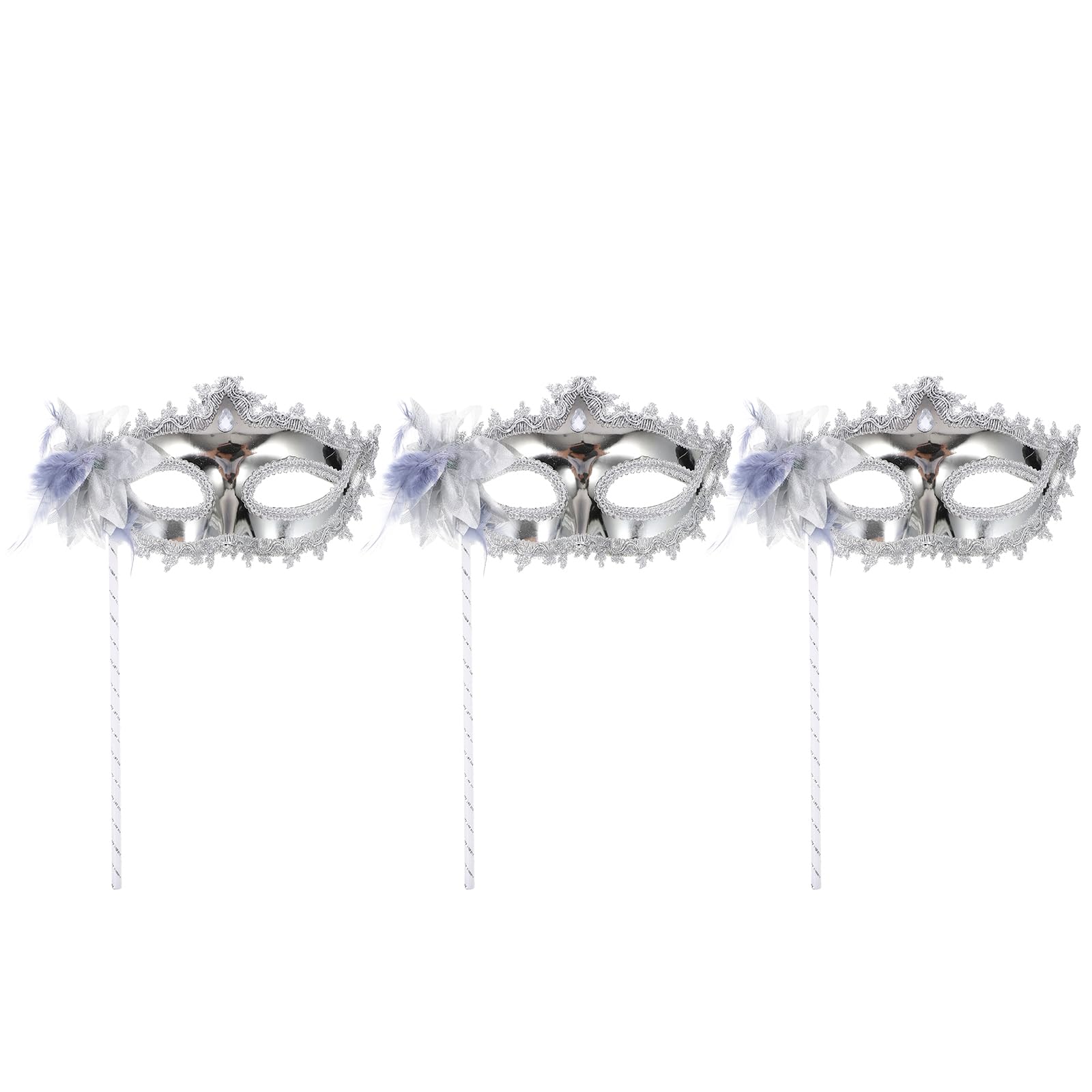 STOBOK 3-Piece Halloween Masks on Sticks - Plastic Feather Masquerade Masks for Halloween, Carnival, Party, Prom, Ball & Costume Events | Perfect for Dress-Up Parties, Mardi Gras & Themed Celebrations